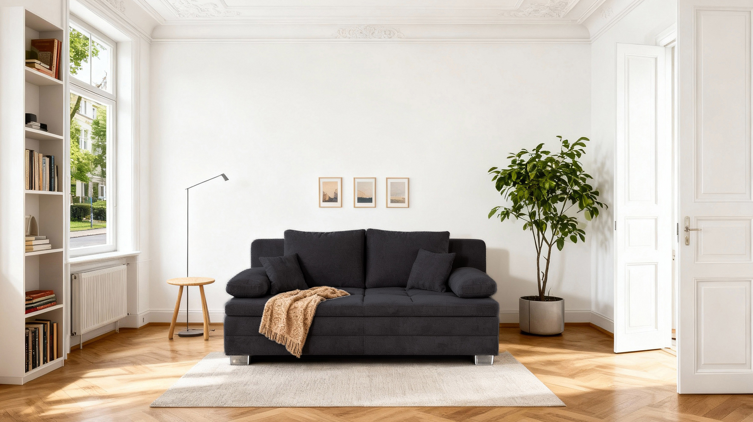 Schlafsofa Bettkasten Dauerschläfer schwarz Federkern - LINDAU