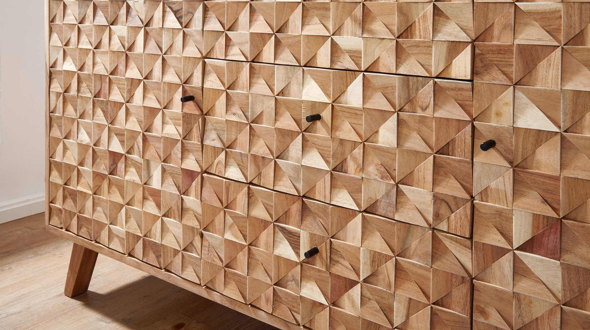 Sideboard 3 Schubladen aus massiver Akazie lackiert 140 cm - REIDAR