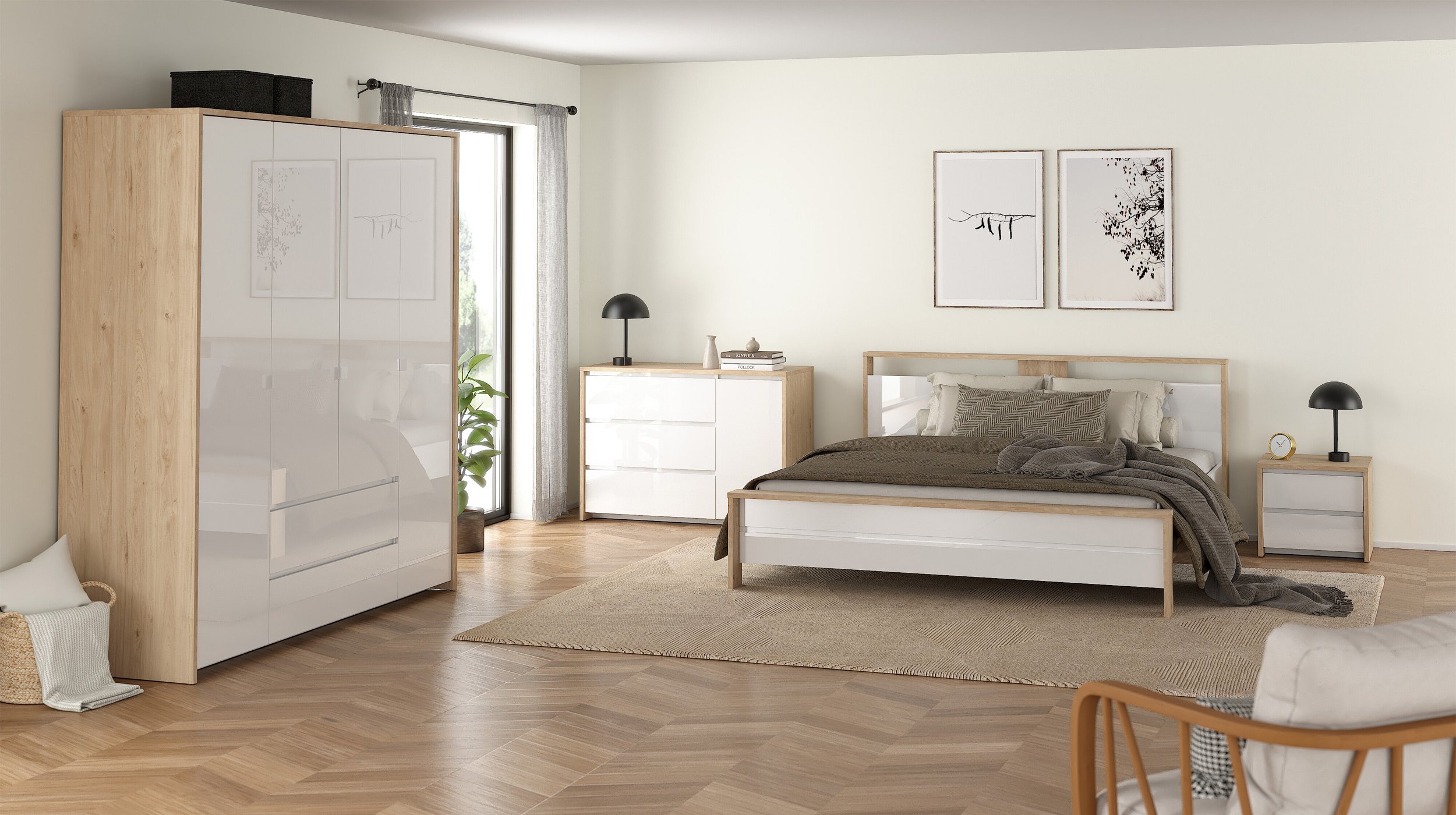 Nachttisch weiß hochglanz - Jackson Hickory 52 cm x 48 cm - NEXT