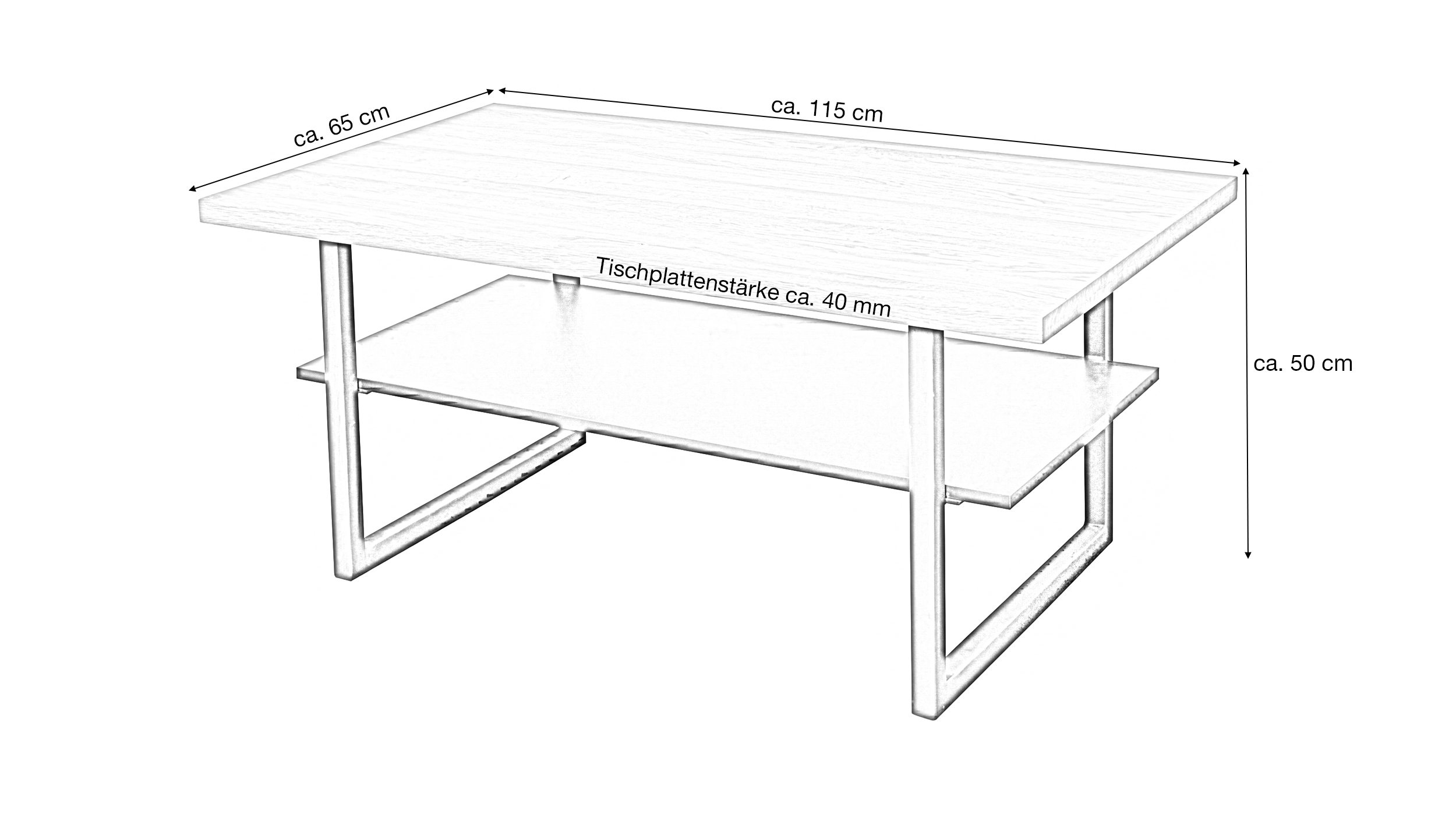 Couchtisch Eiche teilmassiv geölt - 115 x 65 cm - BELLA