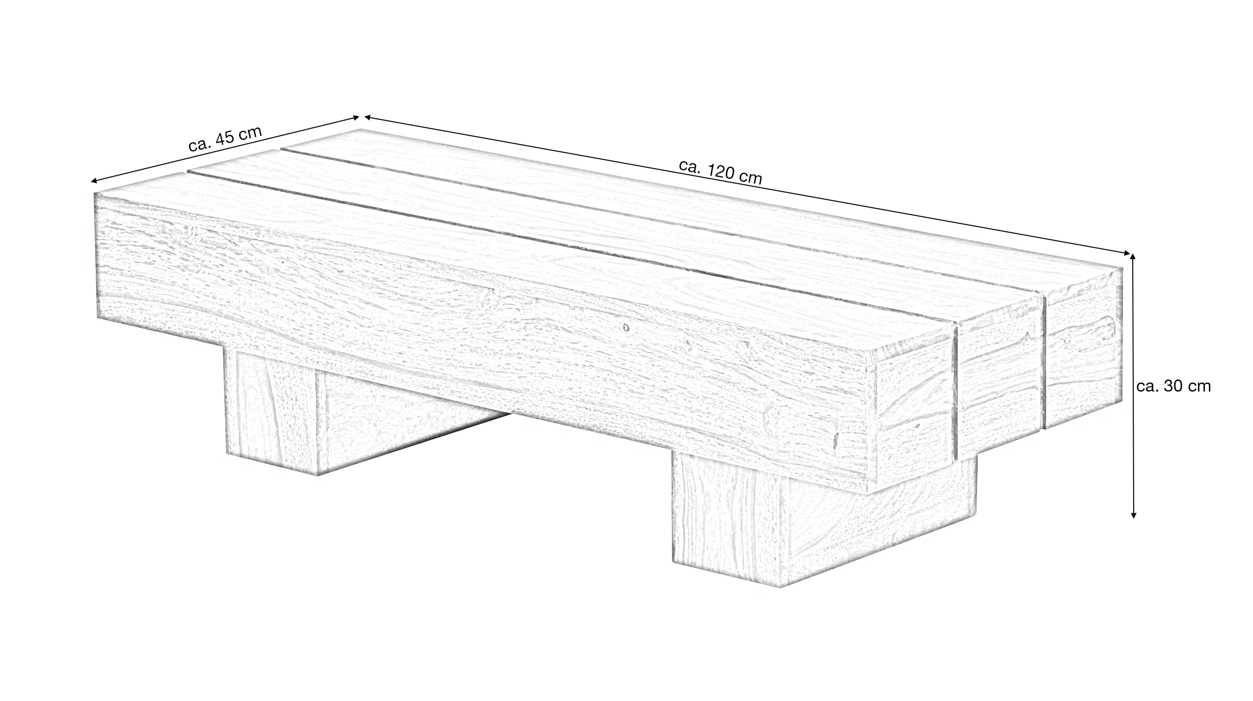 Couchtisch Sheesham massiv gebeizt 120 x 30 cm - ELIN