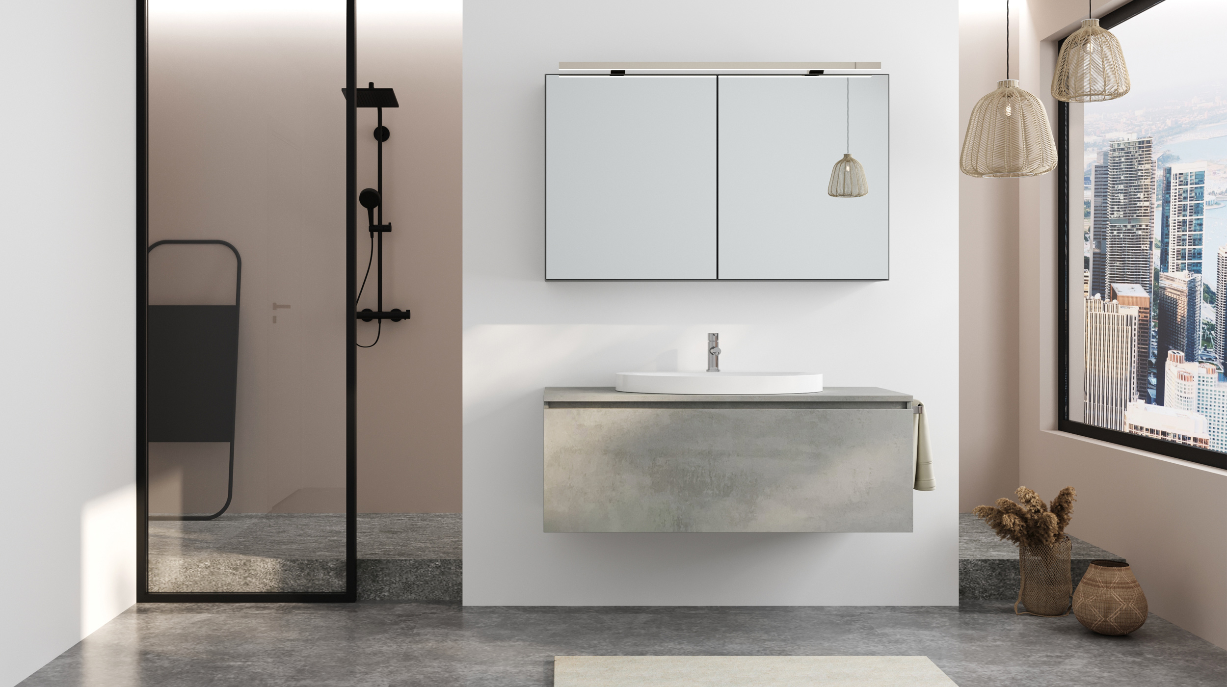 Badmöbel-Set grau - 2 Teile - Waschtisch 120 cm - ROMAO