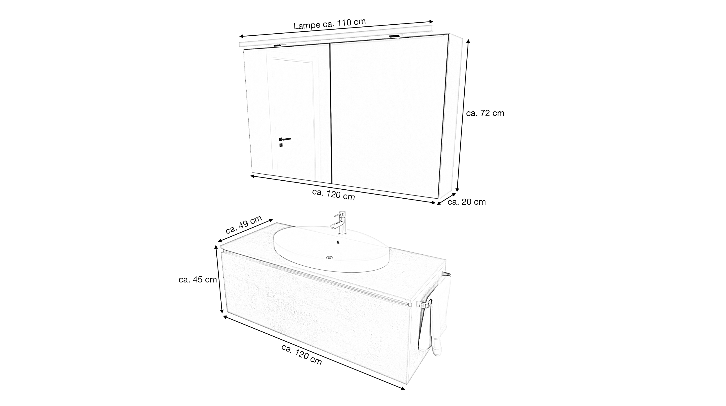 Badmöbel-Set grau - 2 Teile - Waschtisch 120 cm - ROMAO