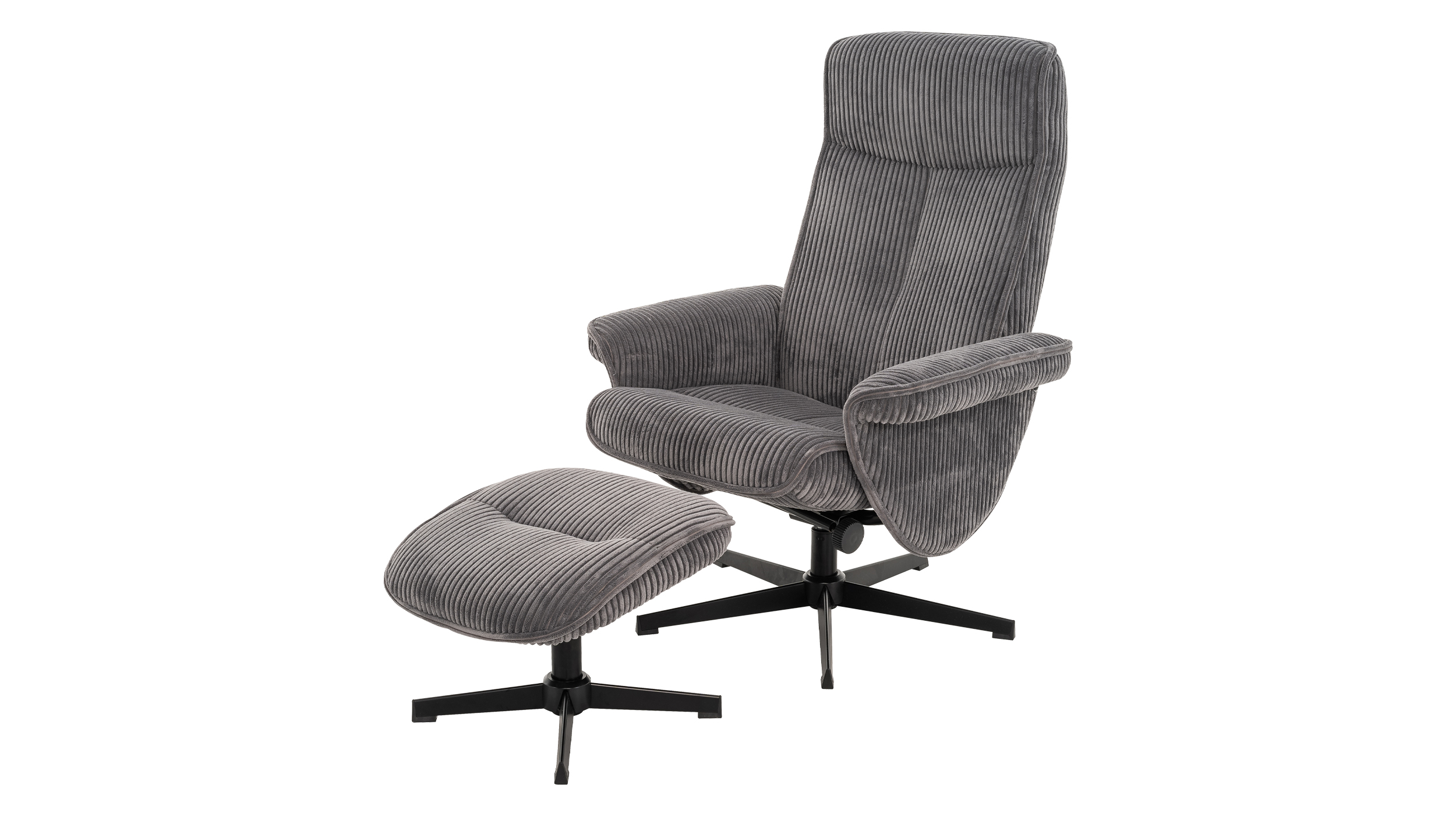 Relaxsessel Cord mit Hocker grau - drehbar - CALMO