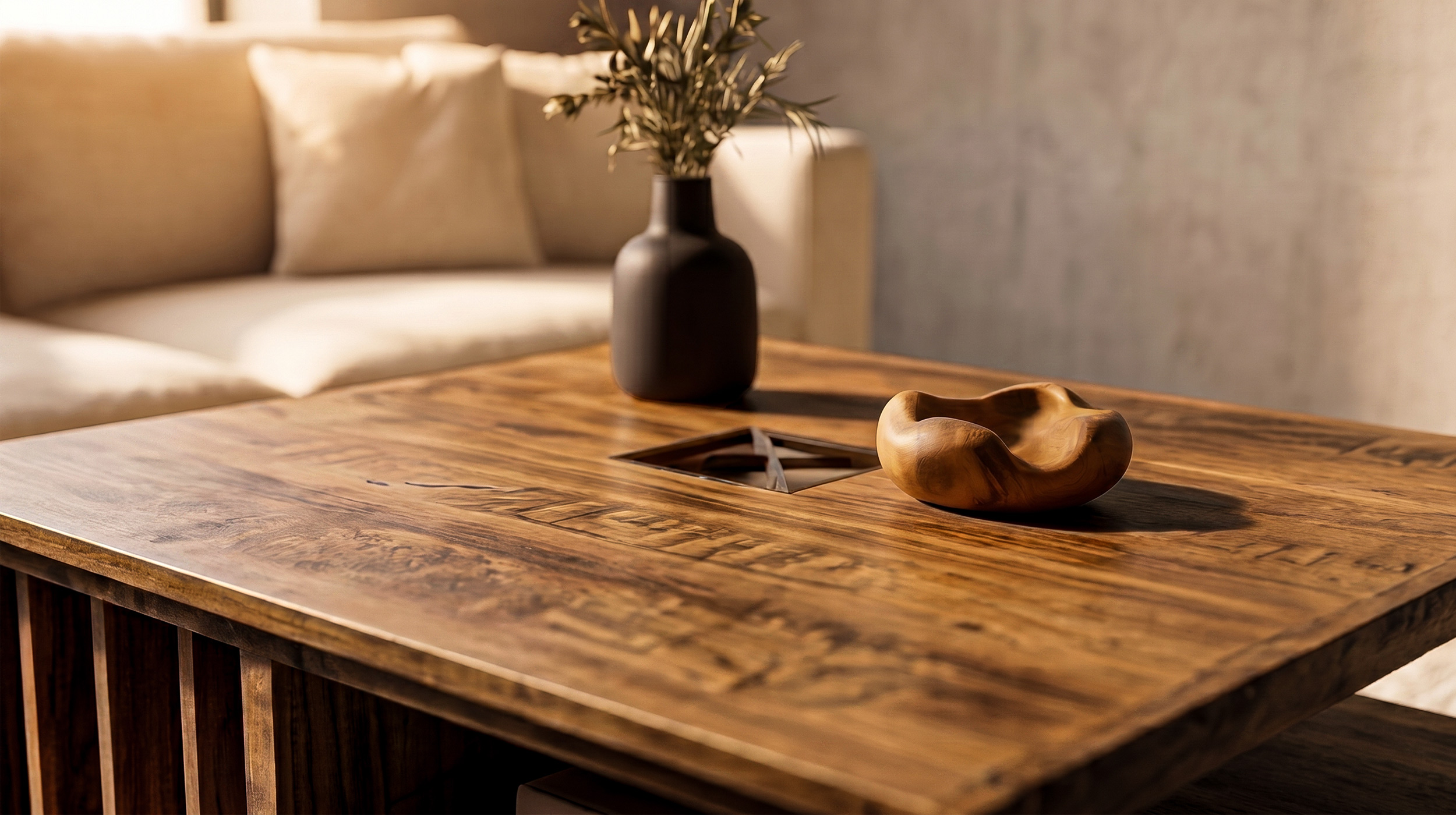 Couchtisch Akazie massiv lackiert 90 cm - montiert - ACANO