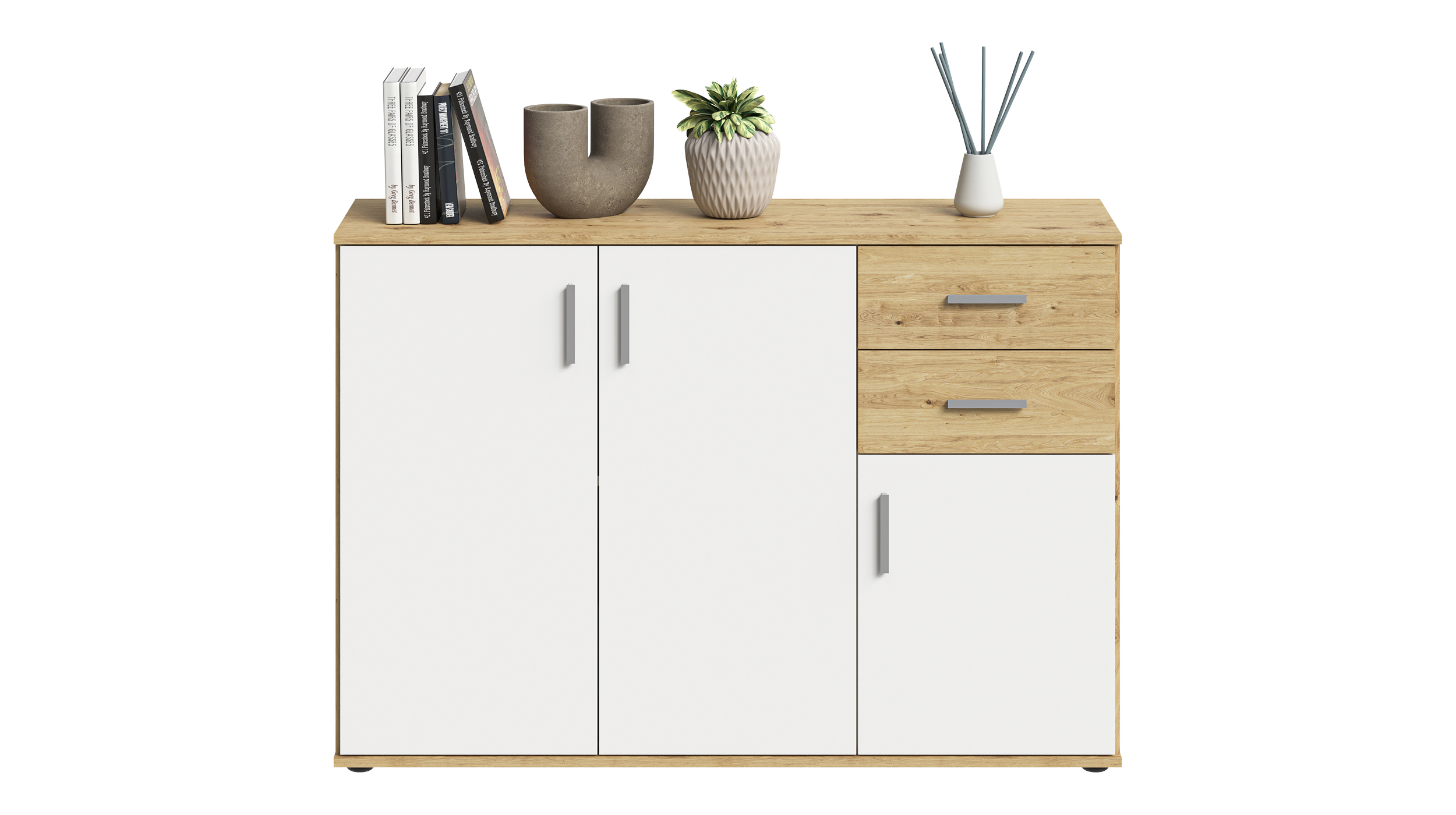 Kommode mit Schubladen weiß Artisan Eiche 120 cm - ALBATA