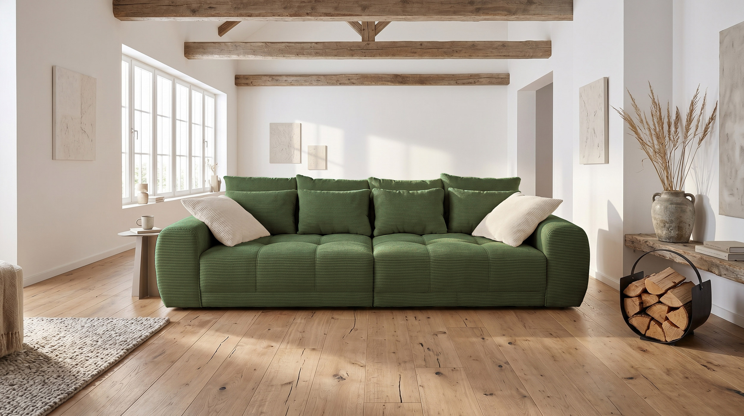 Big Sofa Cord grün - 308 cm - Federkern - JANNI