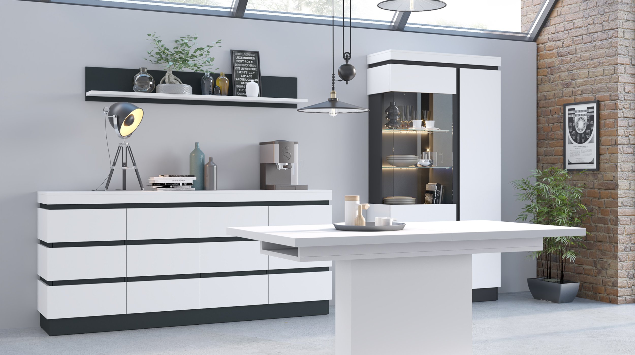 Vitrine mit Glastür alpinweiß B 104 x H 201 cm - CAMPANIA