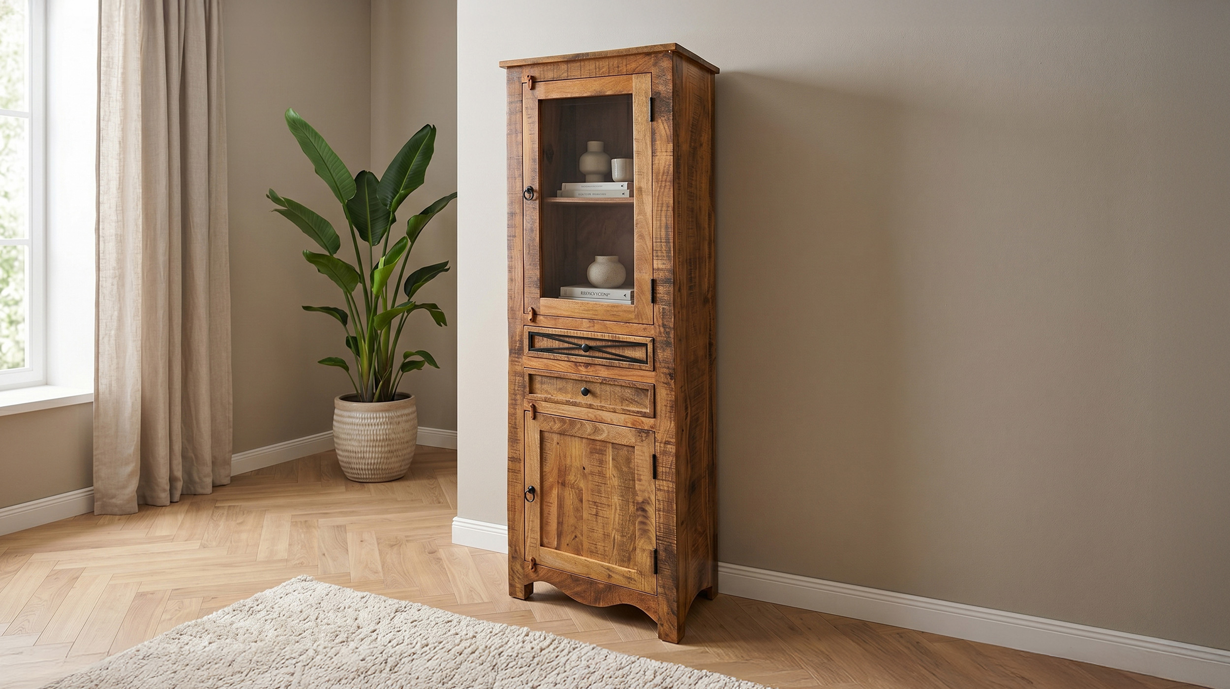 Vitrine mit Glastür Akazie massiv lackiert montiert 60 cm - ACANO