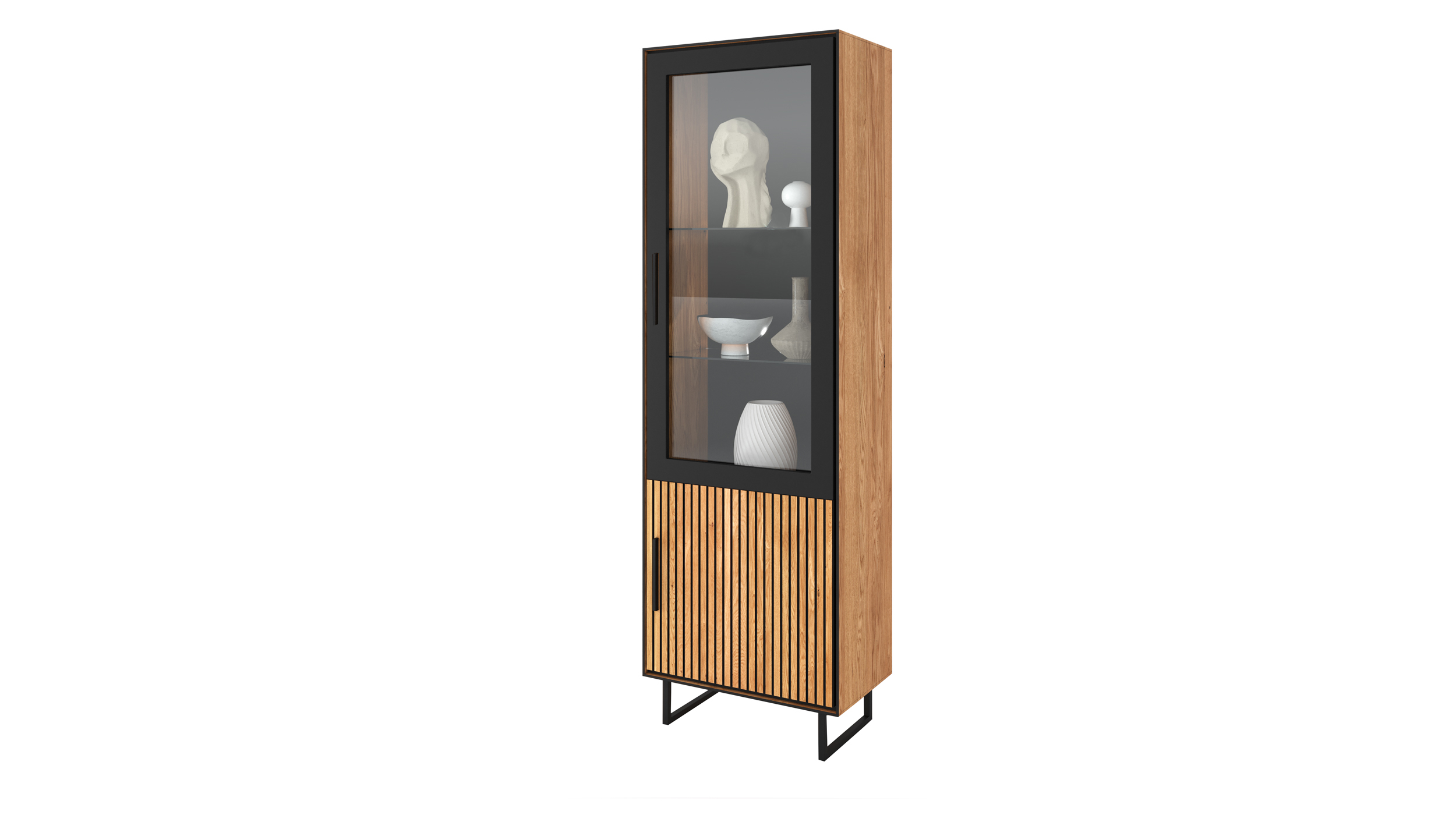 Vitrine mit Glastür Eiche teilmassiv geölt Breite 54 cm - BELLA