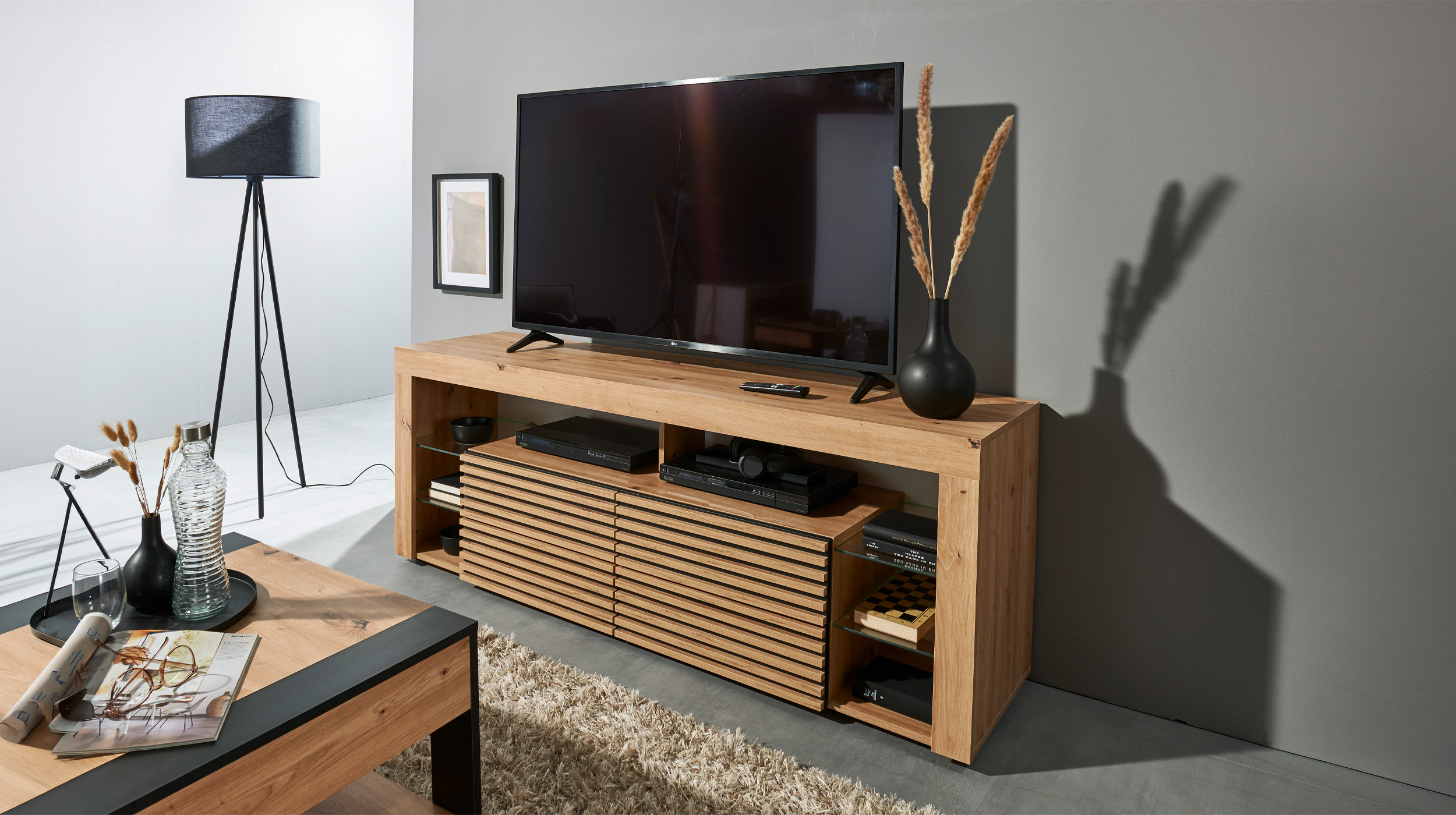 TV-Lowboard mit Beleuchtung Artisan Eiche - 179 cm - GOAL