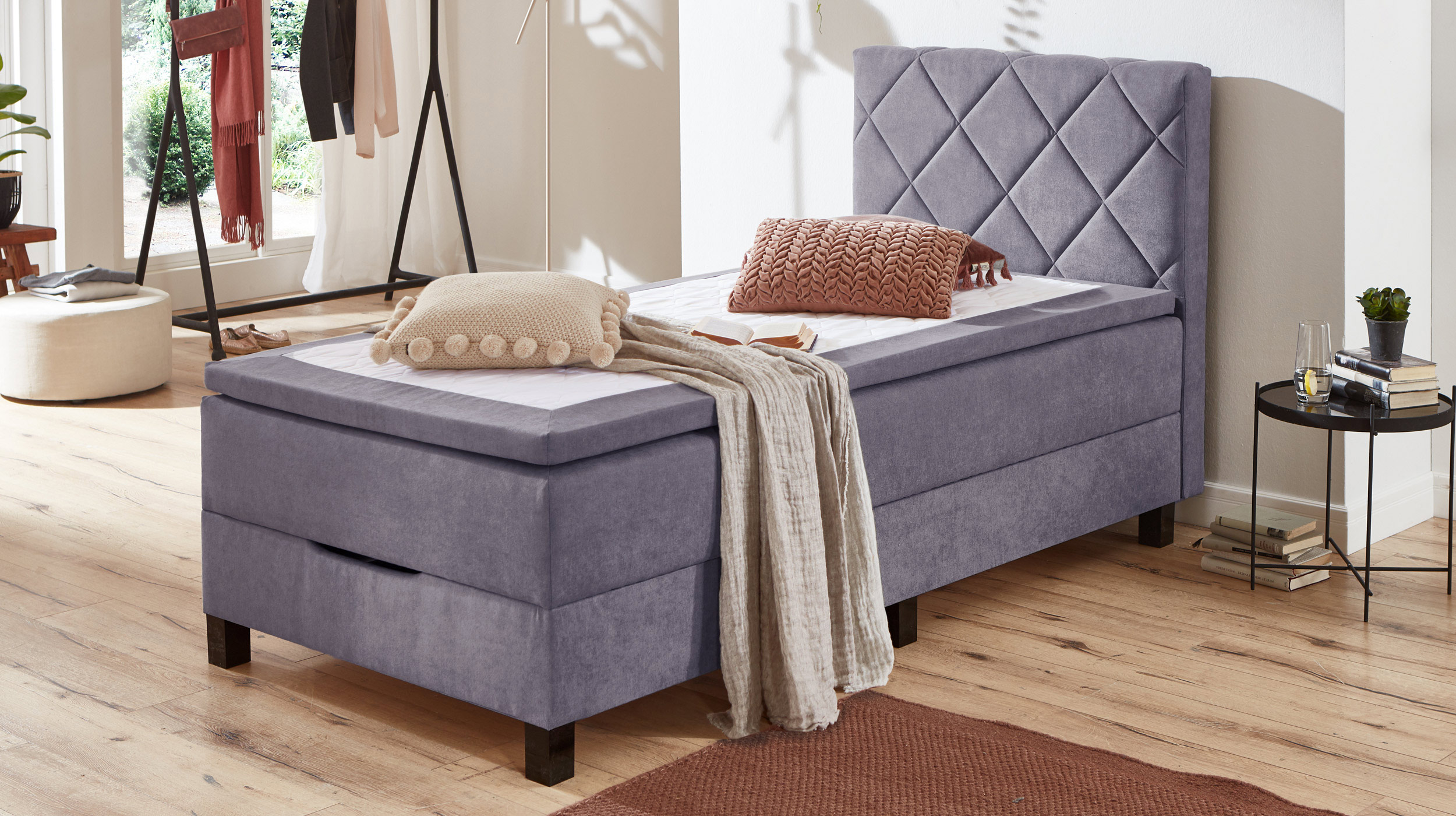 Boxbett 100 x 200 cm grau mit Bettkasten - JEFF
