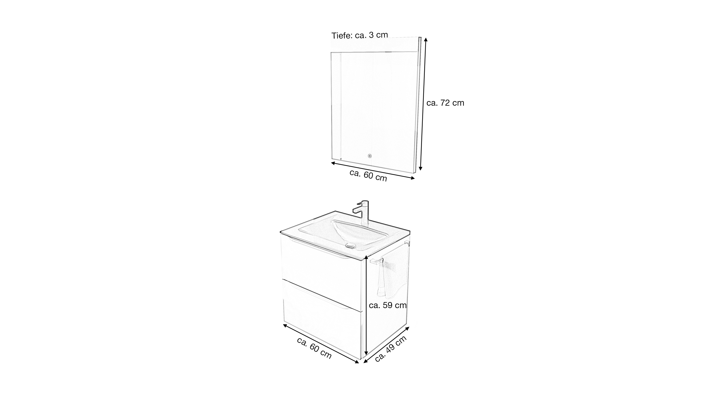 Badmöbel-Set weiß Glanz - 2-Teile - Waschtisch 60 cm - FRANA