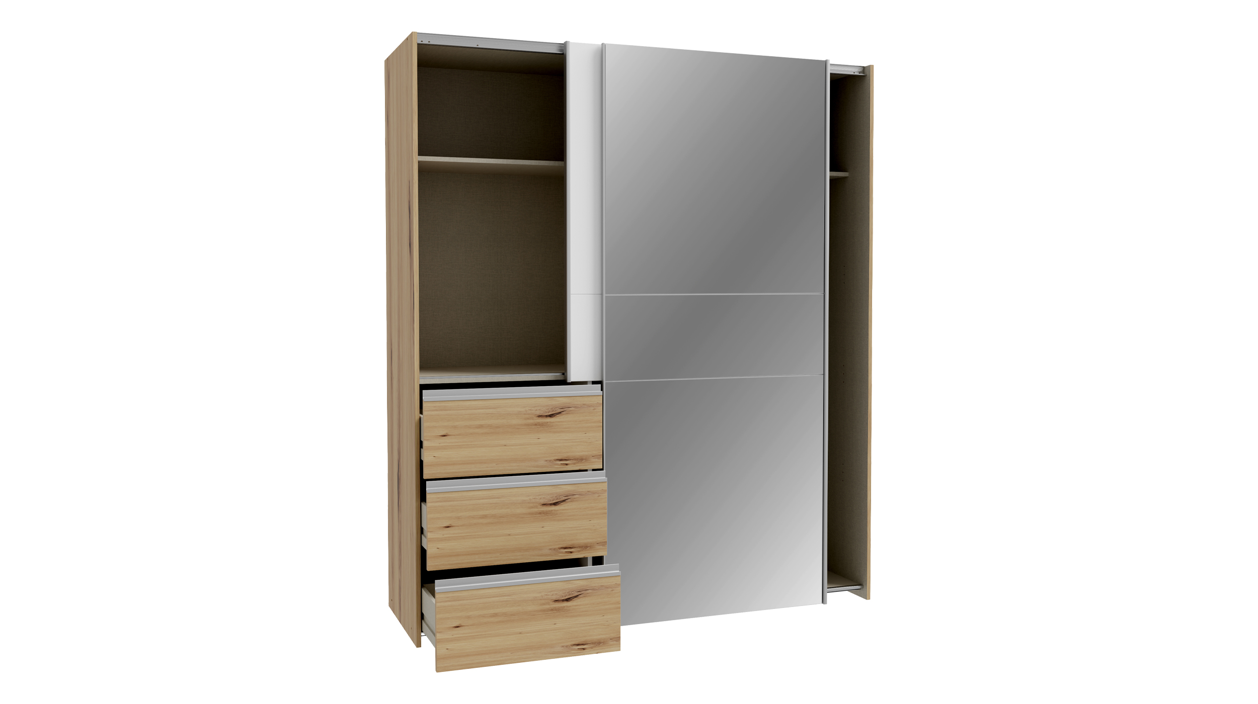 Schwebetürenschrank weiß Artisan Eiche mit Spiegel 170 cm 2-türig - WINN