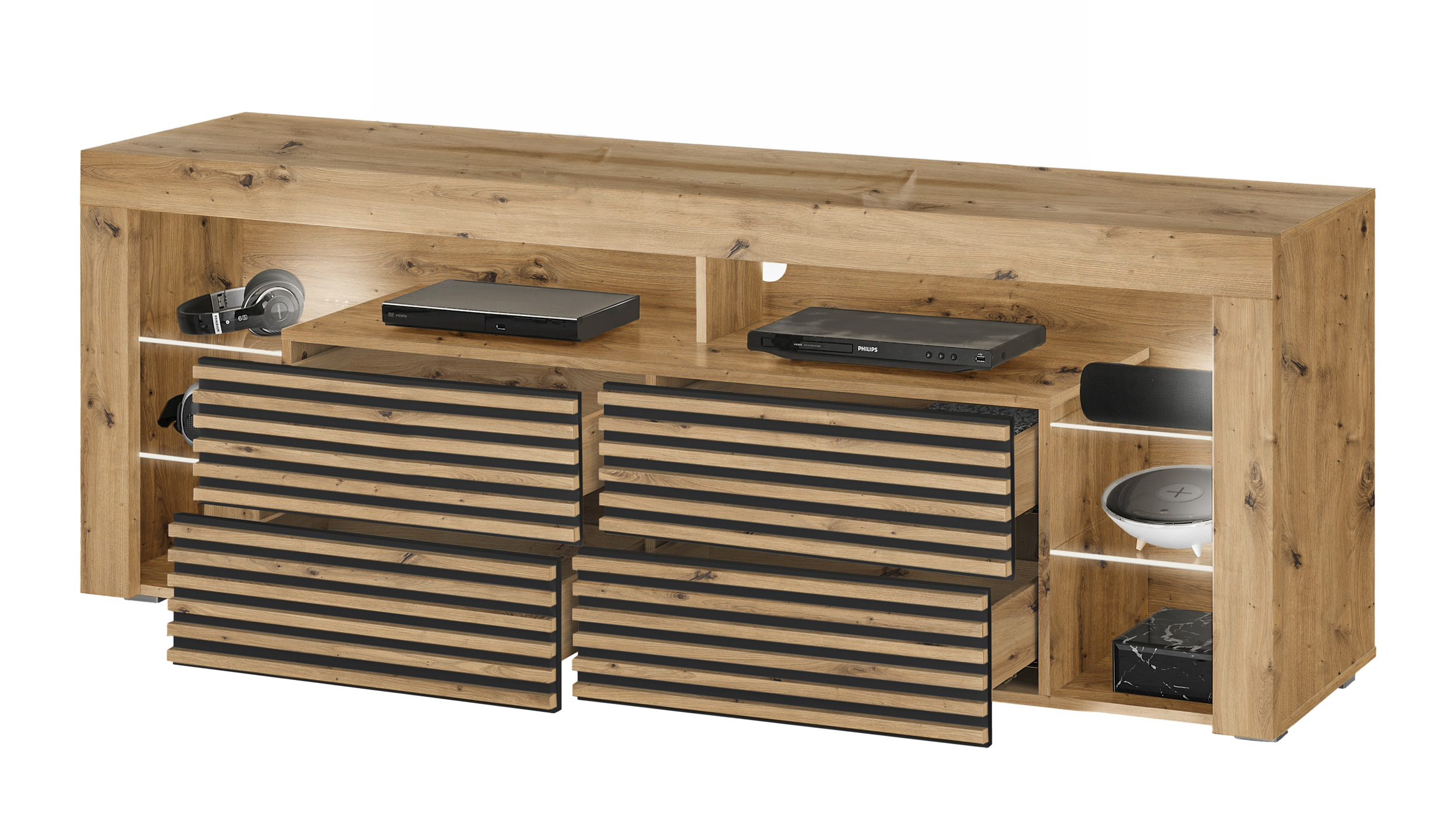 TV-Lowboard mit Beleuchtung Artisan Eiche - 179 cm - GOAL