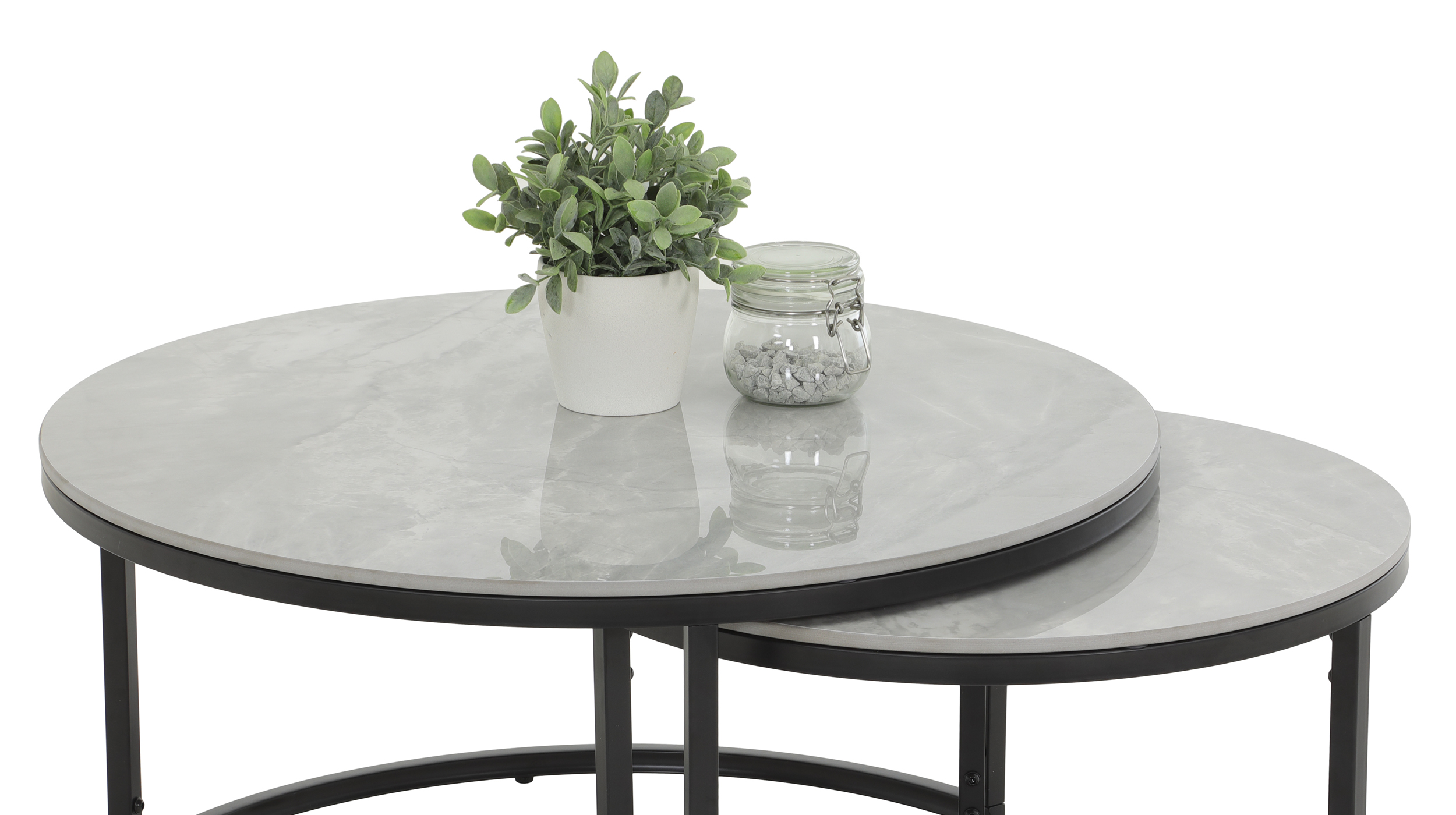 Couchtisch 2er-Set Marmoroptik grau hochglanz - 80 cm - 60 cm - LUAN