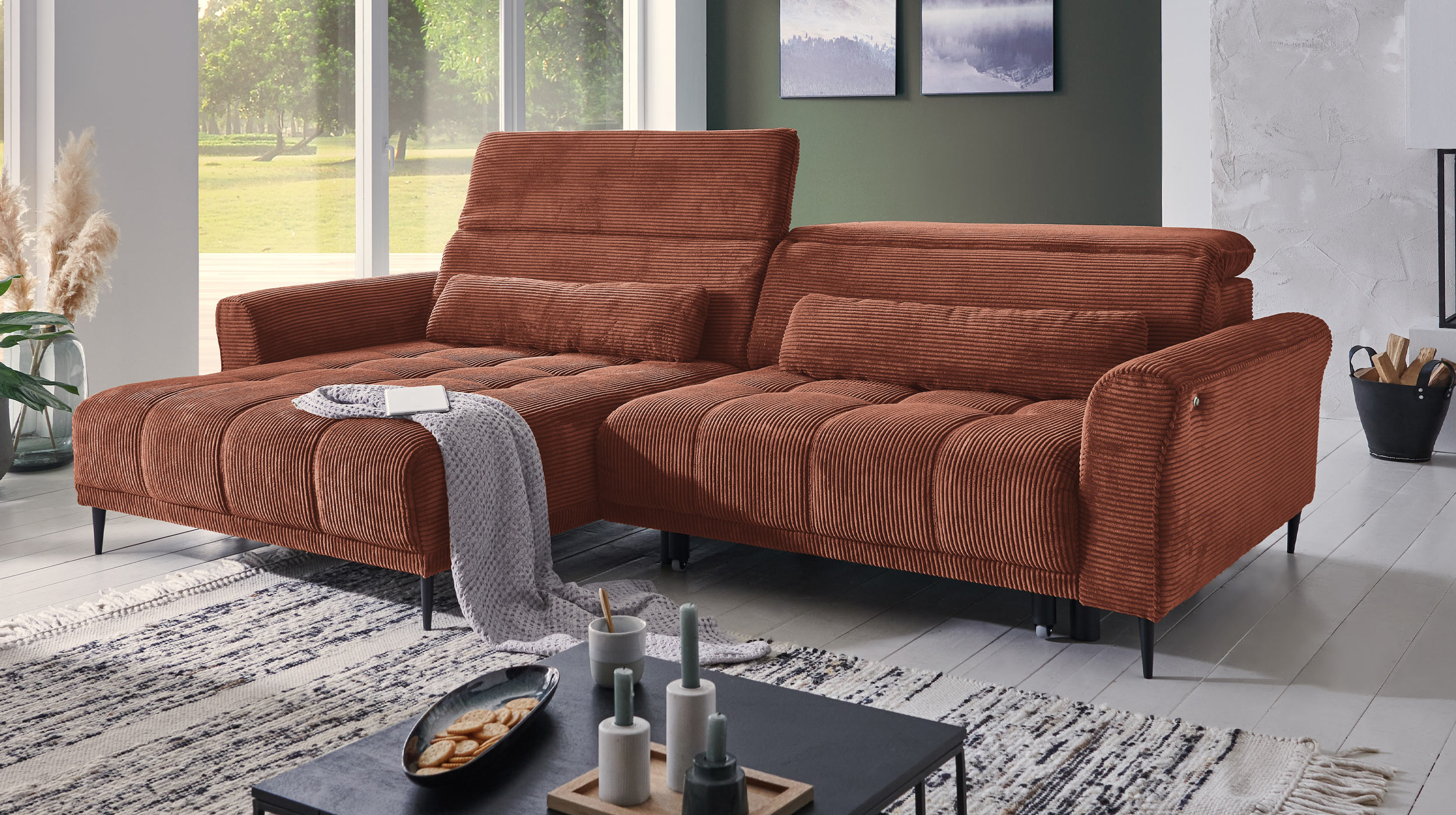 Ecksofa Cord rost ausziehbar - Sitztiefenverstellung 277 cm - OT links - LOGAN