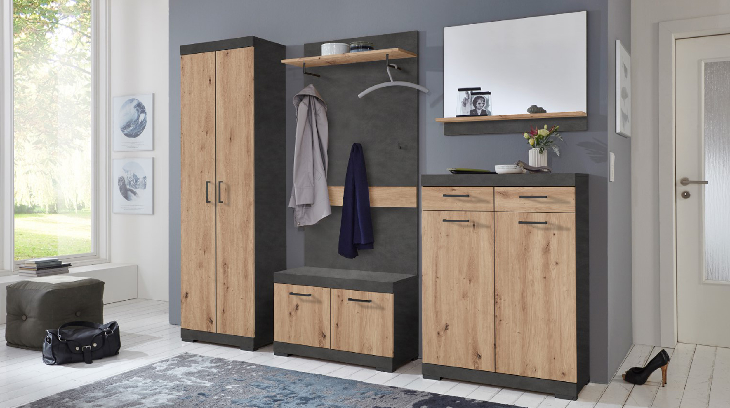 Kommode mit Schubladen anthrazit Artisan Eiche 80 cm - BRISTOL