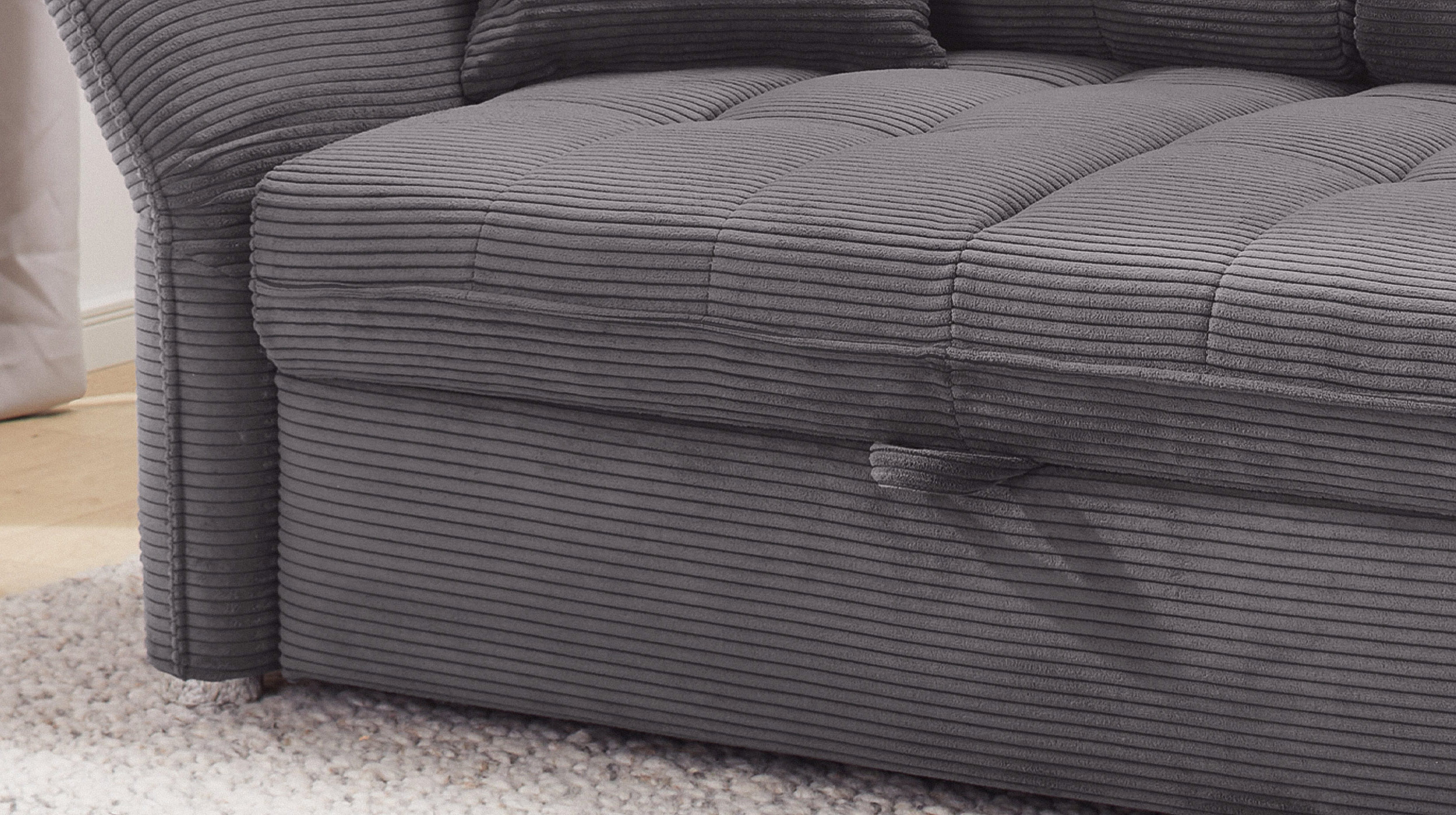 Schlafsofa Cord grau ausziehbar 147 x 105 cm - LEON