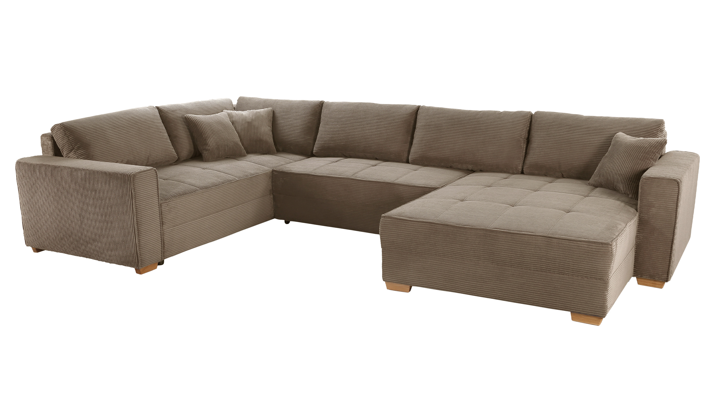Wohnlandschaft Schlaffunktion Cord Bettkasten taupe 379 cm - ALBA