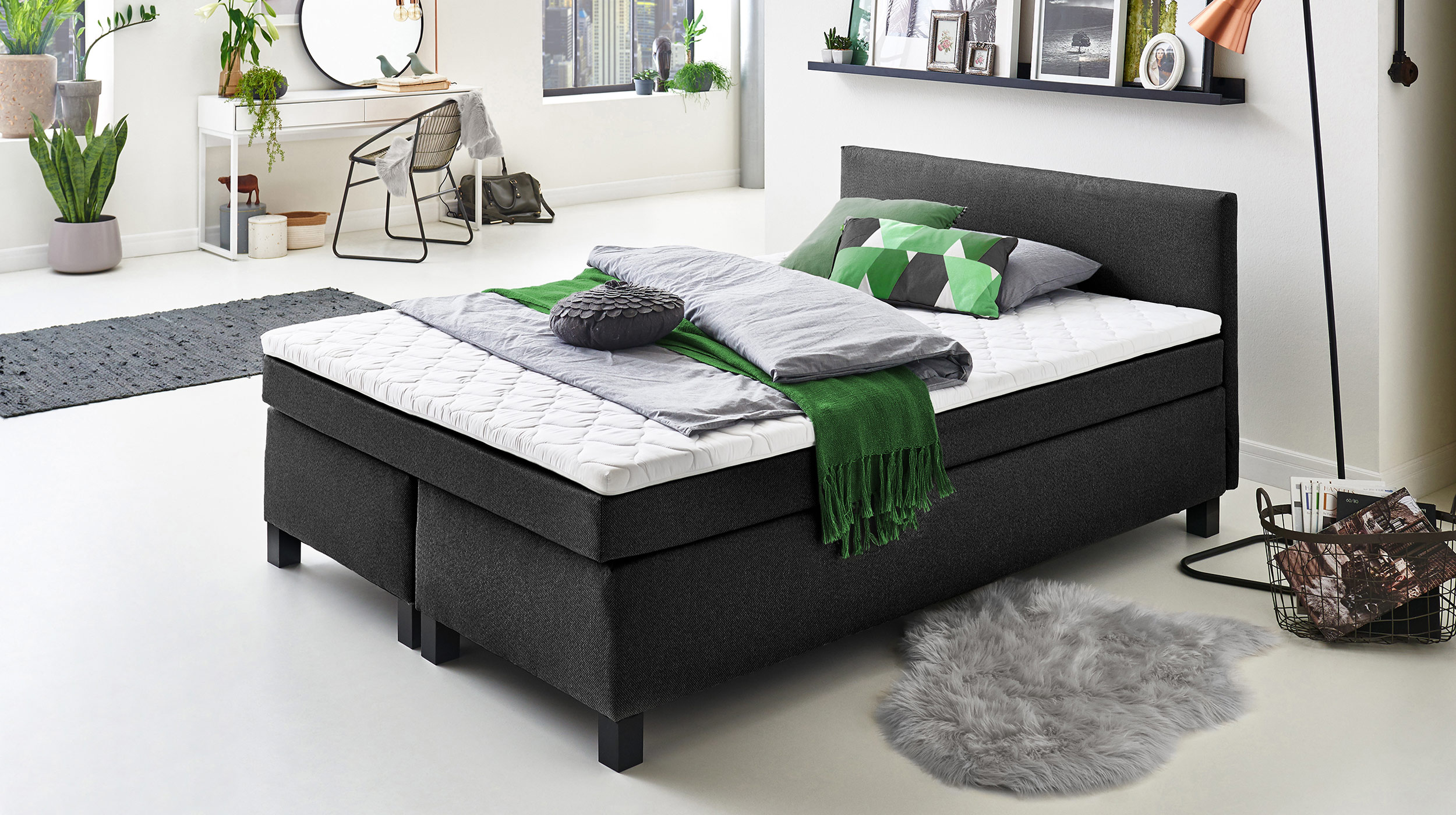 Boxspringbett 160 x 200 cm grau Stoffbezug - PHILLY