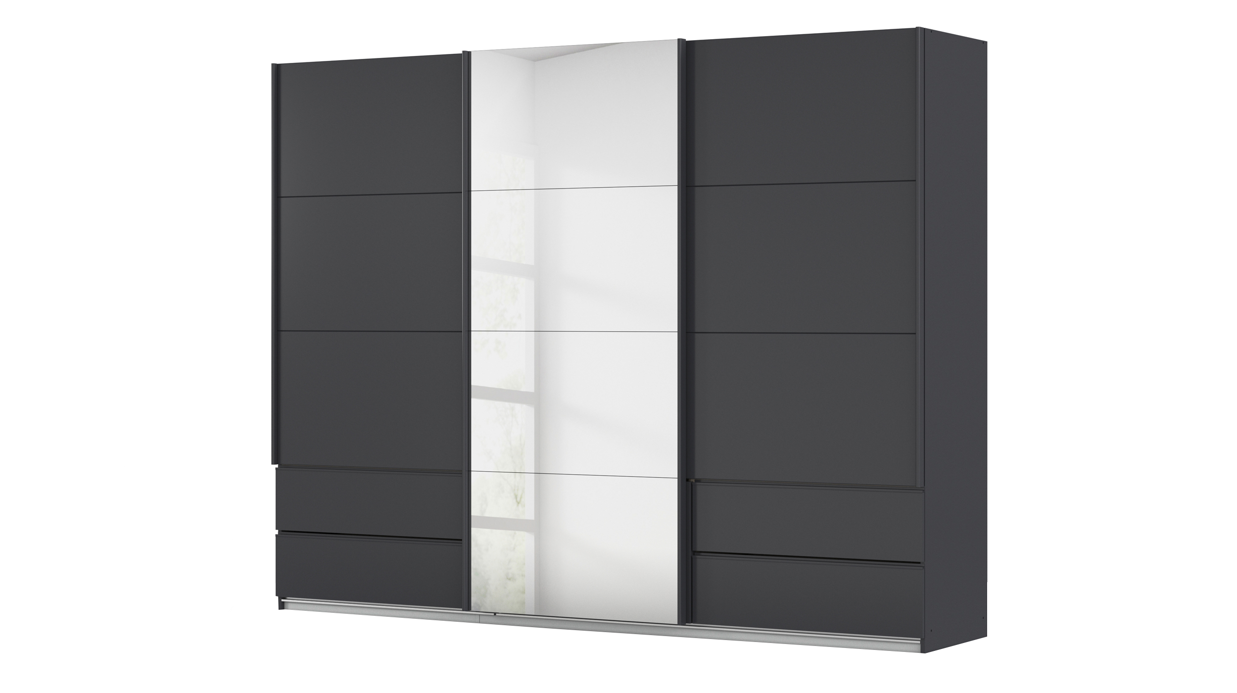 Schwebetürenschrank grau mit Spiegel - 271 cm - rauch - ELARA