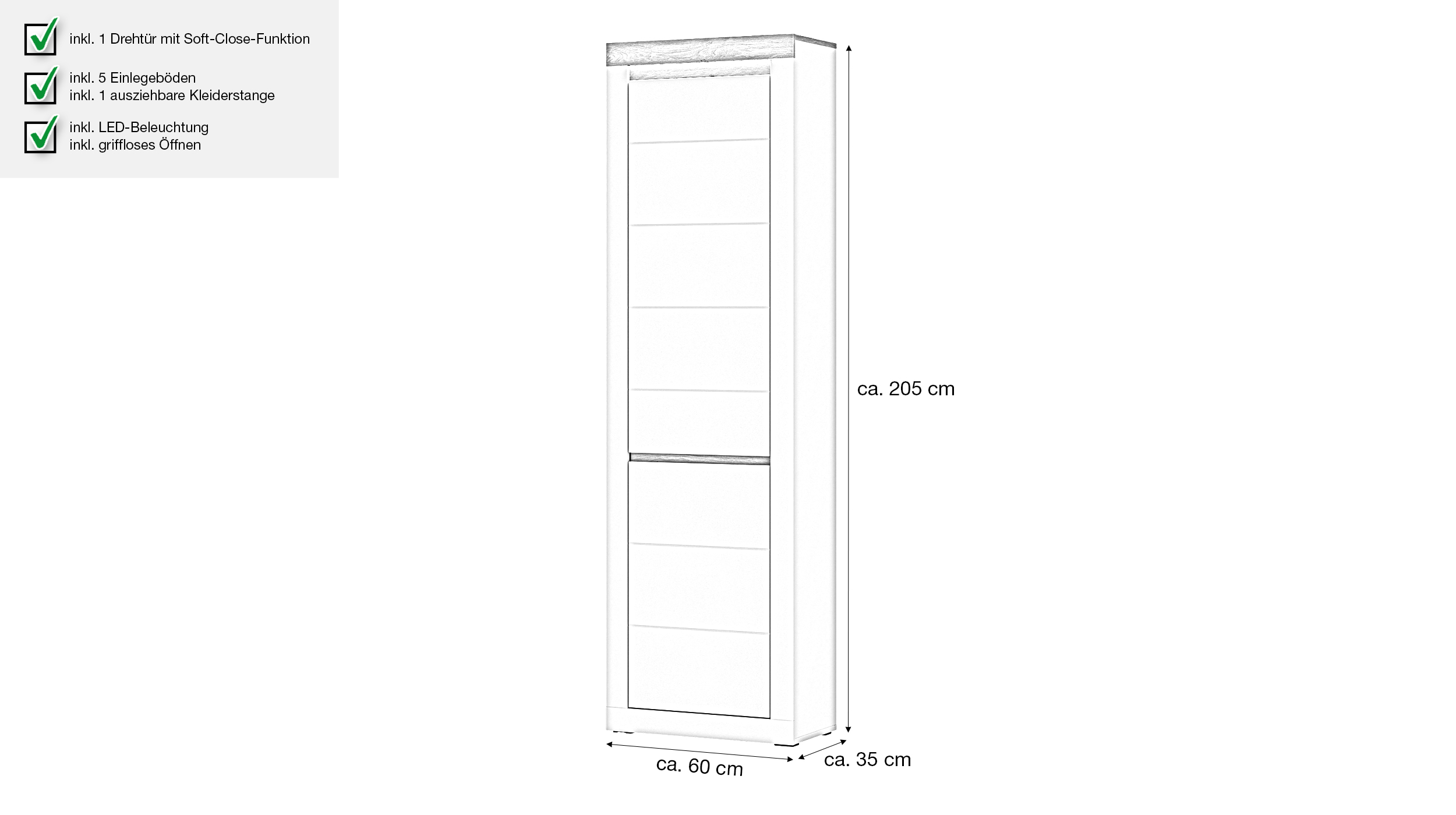 Garderobenschrank beige Stone Eiche - 205 cm - NAXXAR