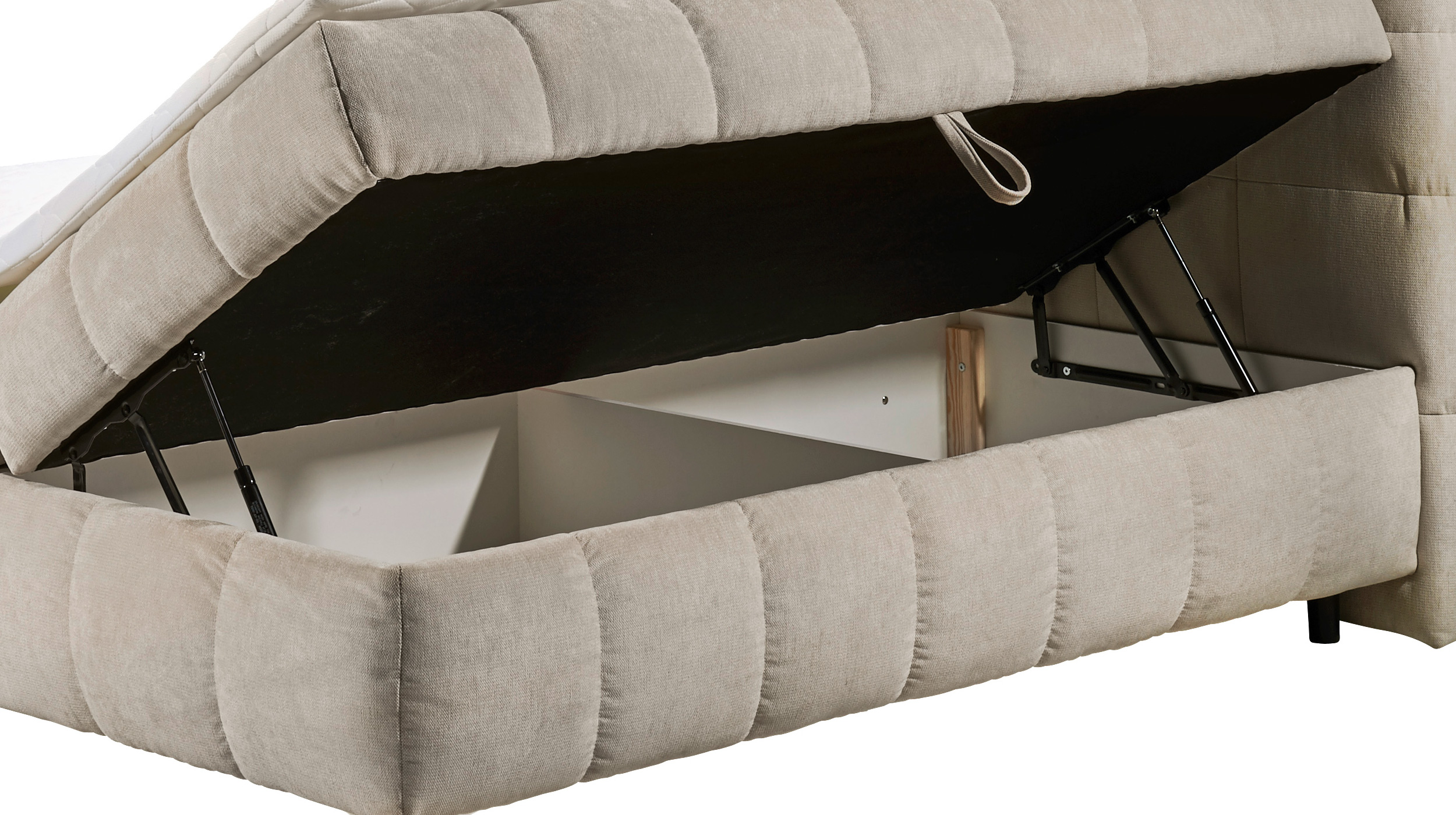 Boxbett 180 x 200 cm beige Stoffbezug mit Bettkasten - VELARIO