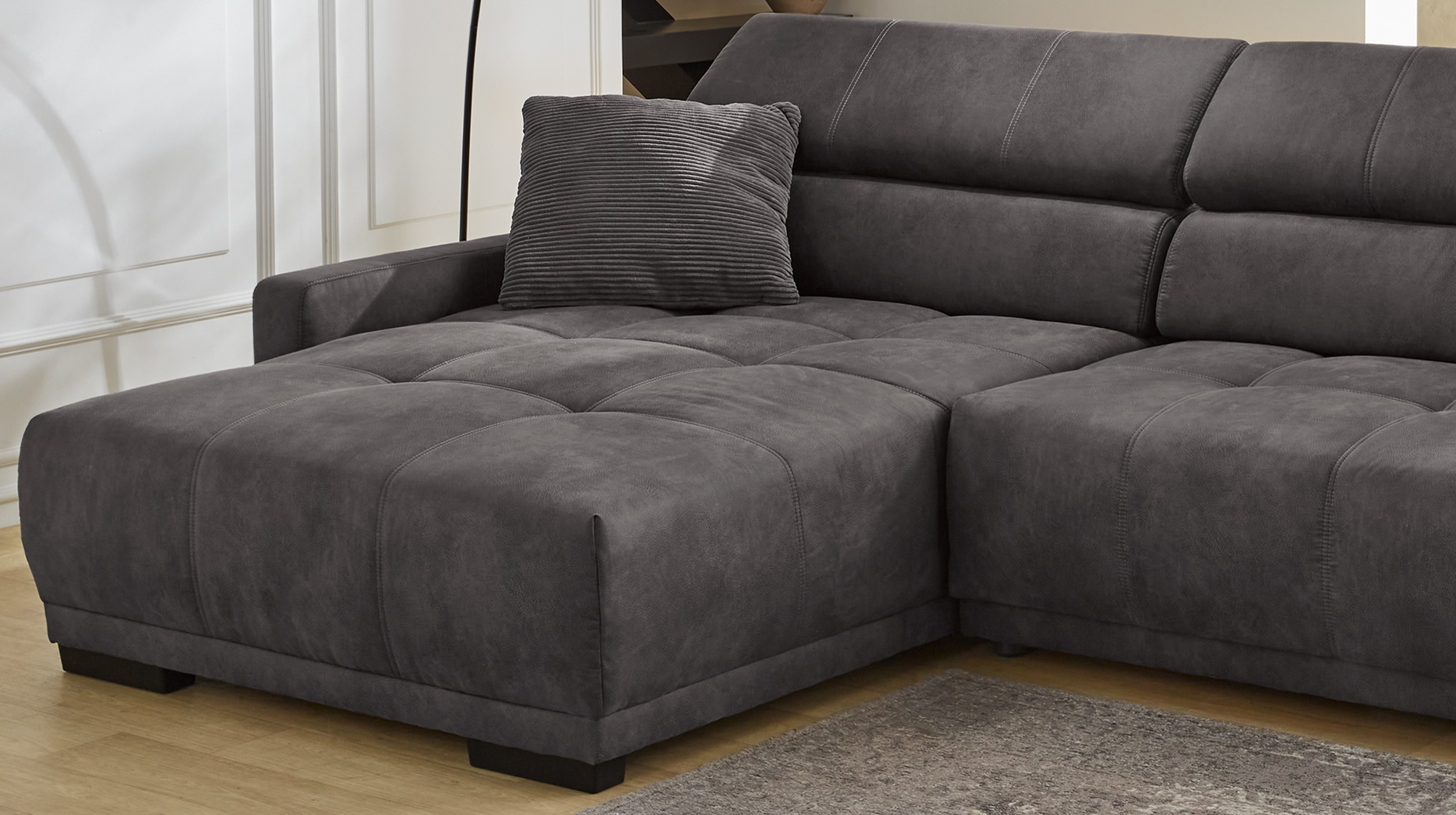 Ecksofa grau elektrisch ausfahrbar 315 cm - LE MANS