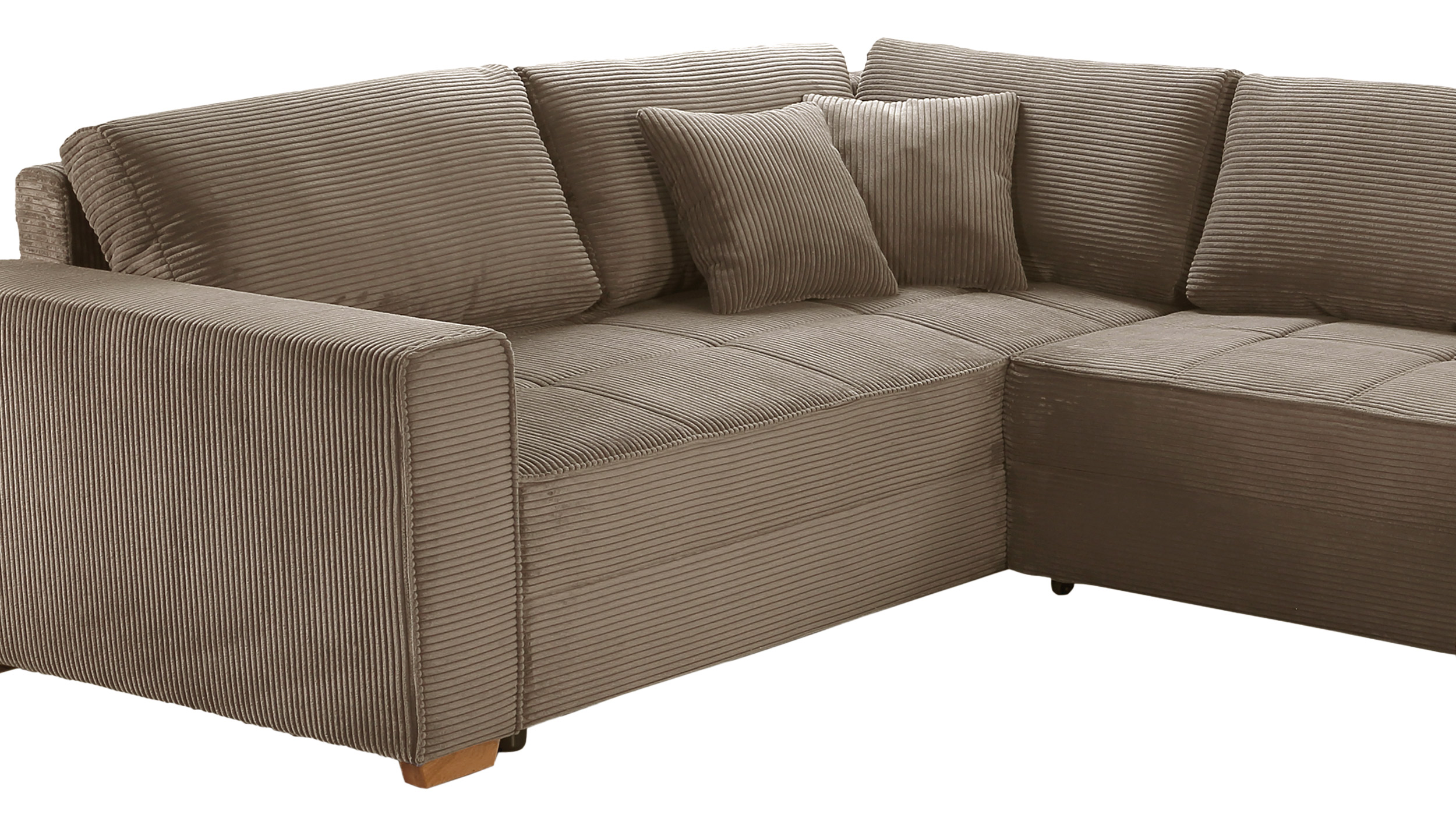Wohnlandschaft Schlaffunktion Cord Bettkasten taupe 379 cm - ALBA