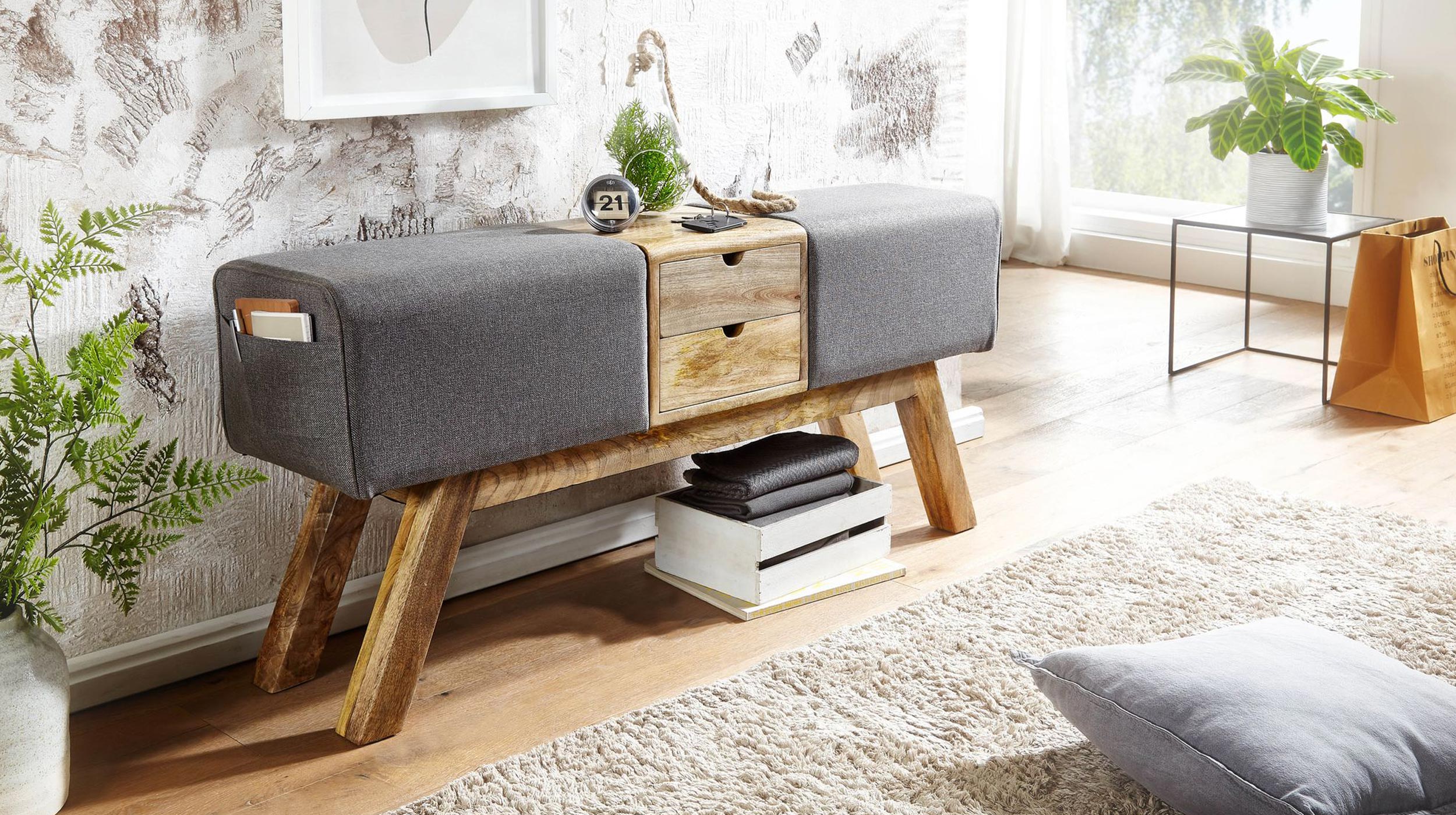 Sitzbank mit Schubladen 120 cm Mango lackiert - TUVA