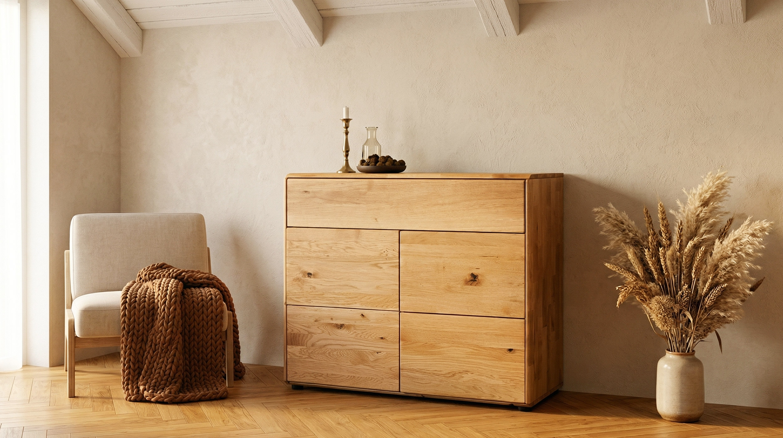 Kommode mit Schublade Wildeiche massiv geölt 100 cm - SKOV