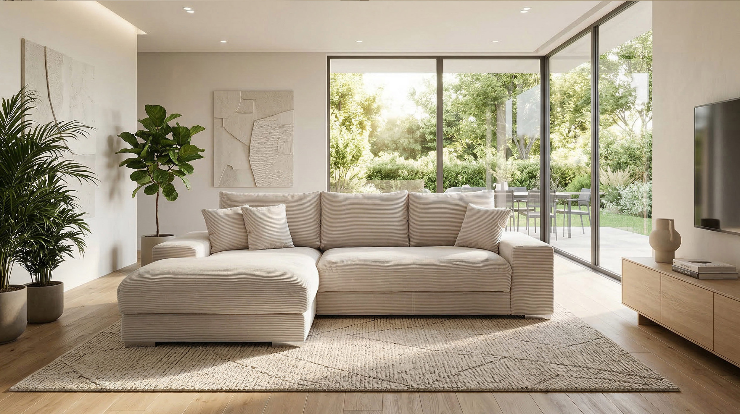 Ecksofa Cord beige 285 x 176 cm - OT links - SYDNEY