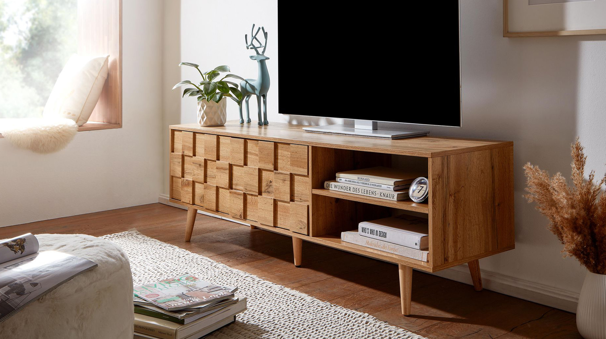 TV - Lowboard Eiche teilmassiv 160 cm - OAKVIN