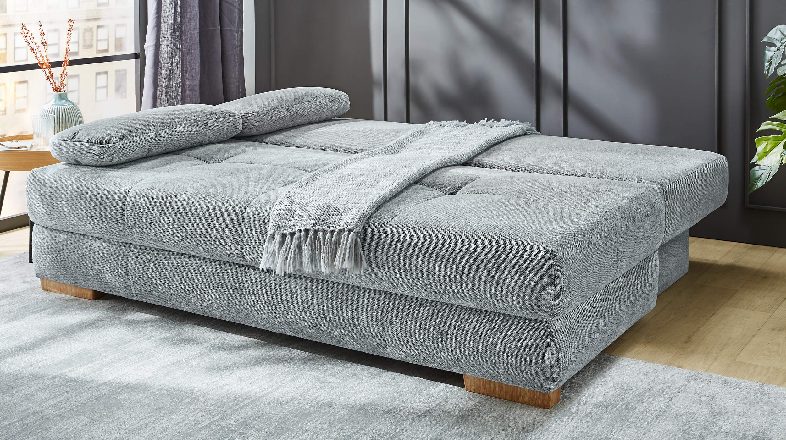 Schlafsofa Bettkasten grau Dauerschläfer Federkern 203 cm - CALLI