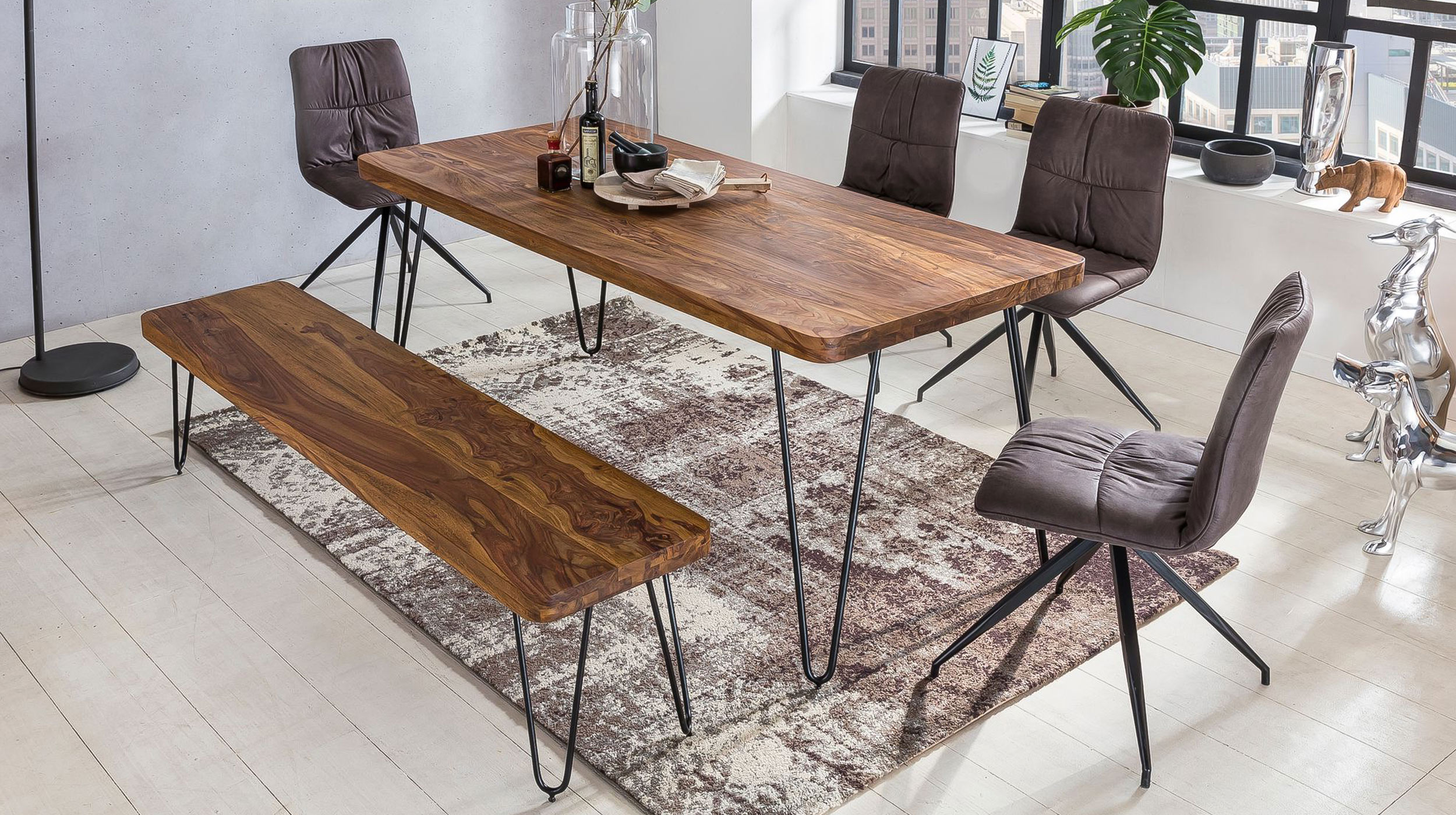 Esstisch 200 x 80 cm Sheesham massiv, dunkel gebeizt - STEN
