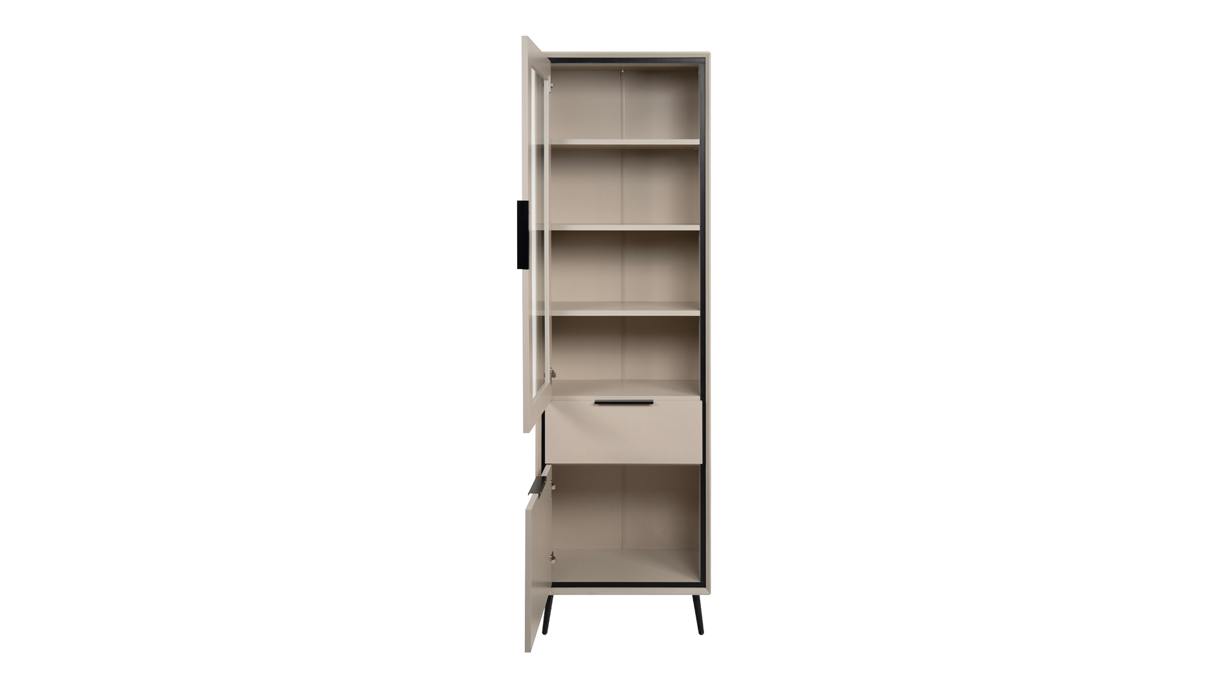 Vitrine mit Glastür beige schwarz Breite 60 cm - ARONA