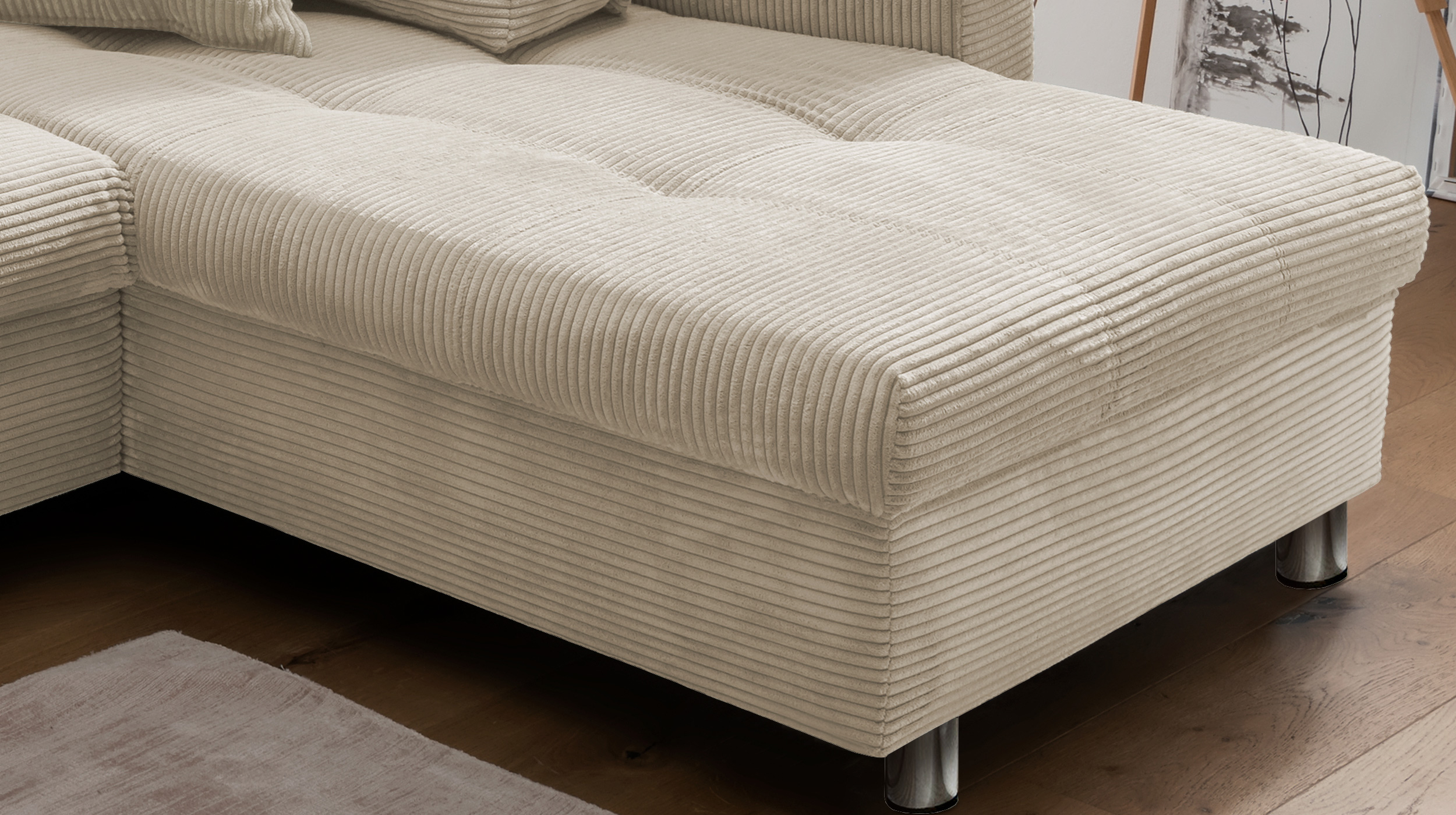 Ecksofa Cord beige Schlaffunktion OT rechts - LUNARO