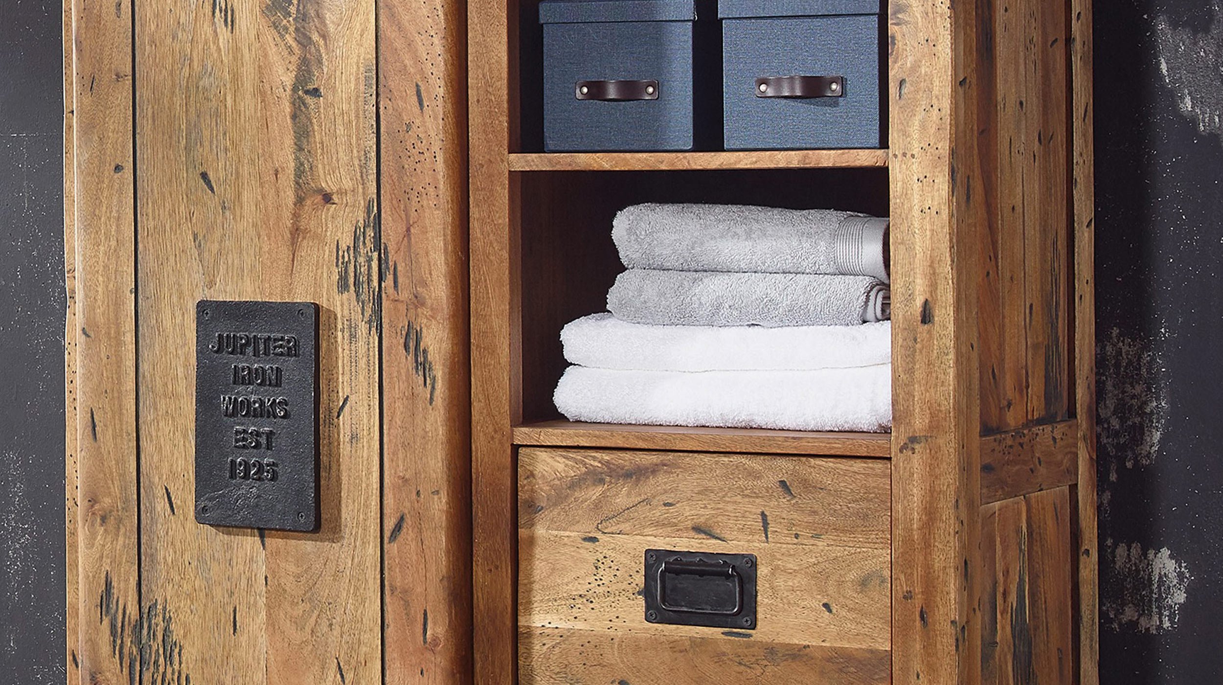 Garderobenschrank 1 Rolltür Mango massiv 100 cm - EMANUEL