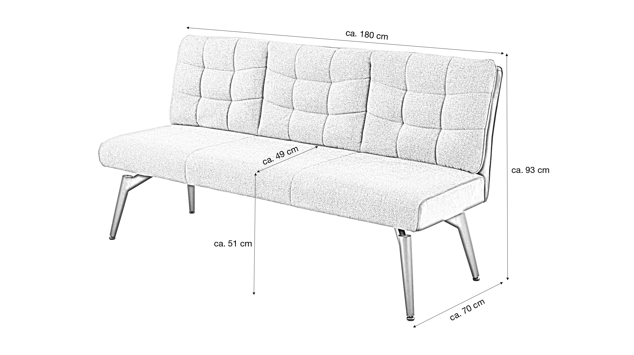 Sitzbank mit Rückenlehne 180 cm grau Microfaser Webstoff - TOMAR