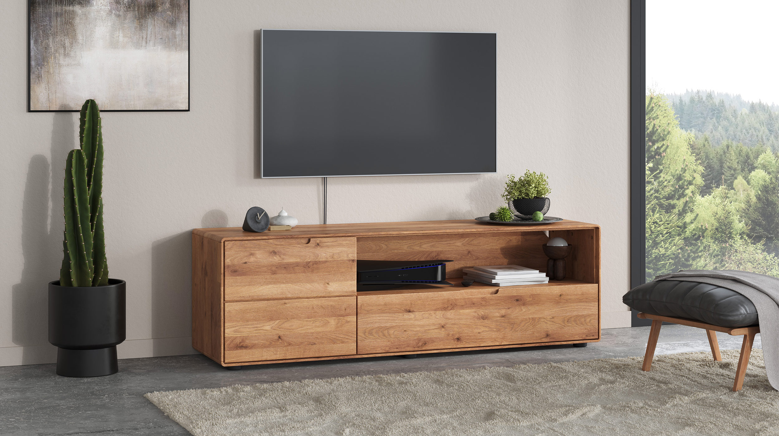 TV - Lowboard Wildeiche massiv geölt 149 cm - LUCAS