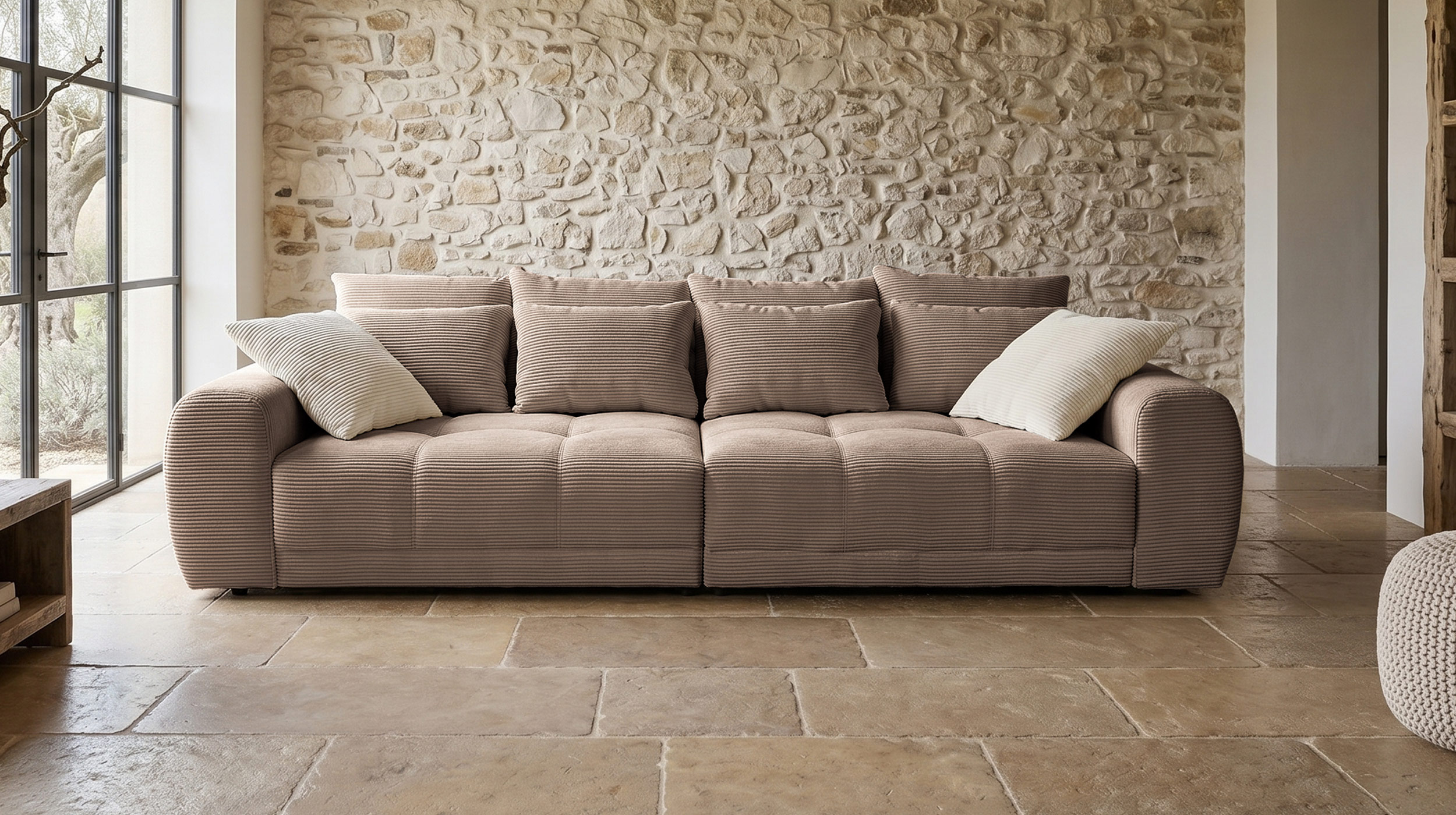 Big Sofa Cord taupe - 308 cm - Federkern - JANNI