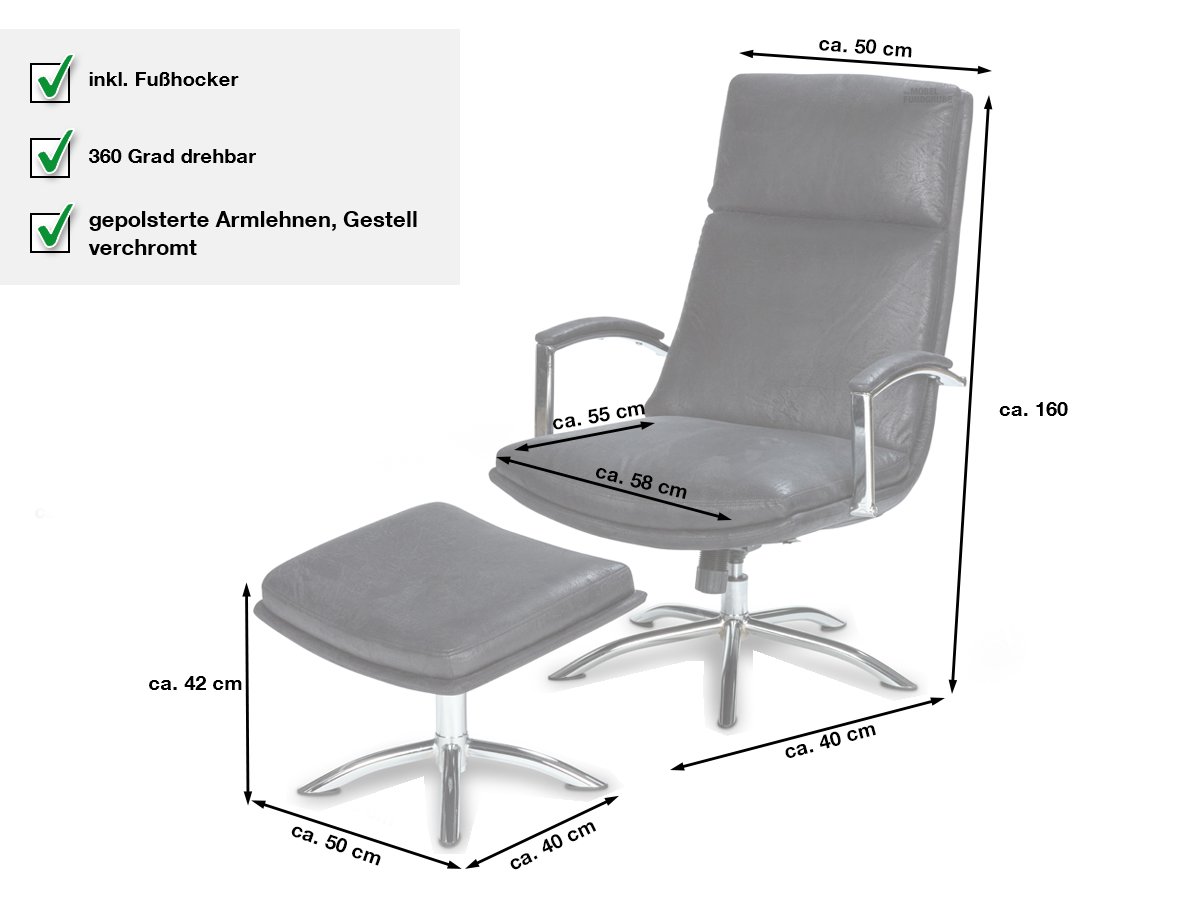 Relaxsessel schwarz Microfaserbezug - Hocker - FINN