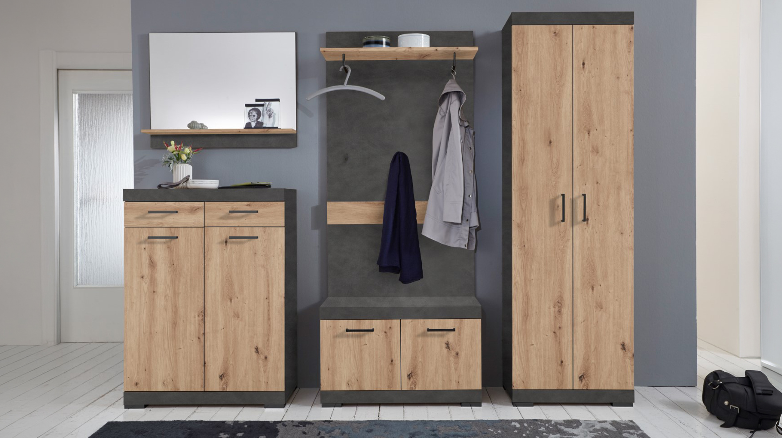 Wandspiegel anthrazit Artisan Eiche 80 x 63 cm - BRISTOL