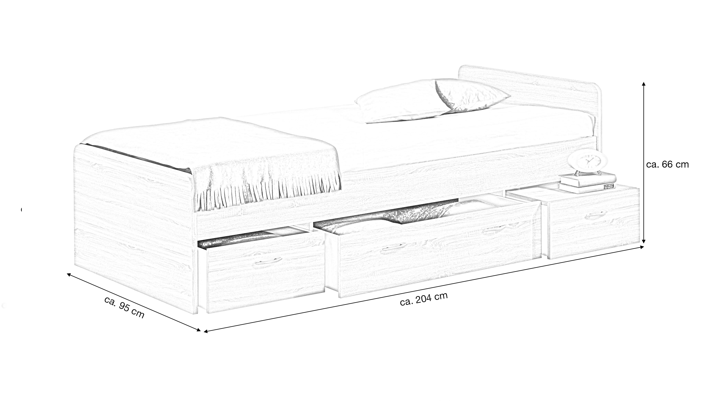 Jugendbett mit 2 Schubladen 90 x 200 cm Sonoma Eiche - BORO