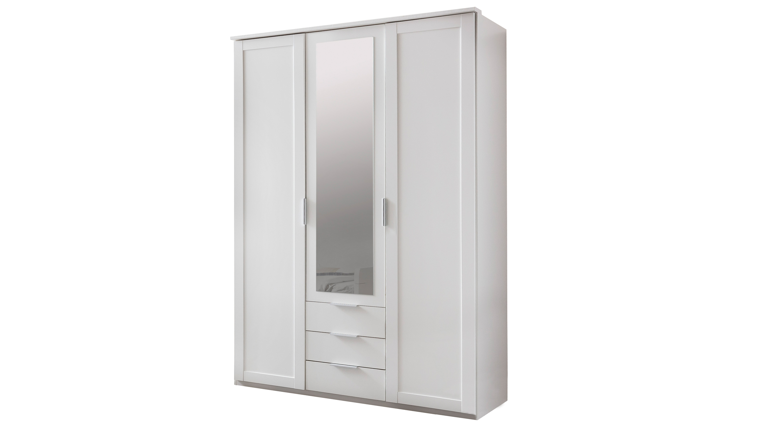 Kleiderschrank mit Spiegel weiß 135 cm - 3-türig - NADJA