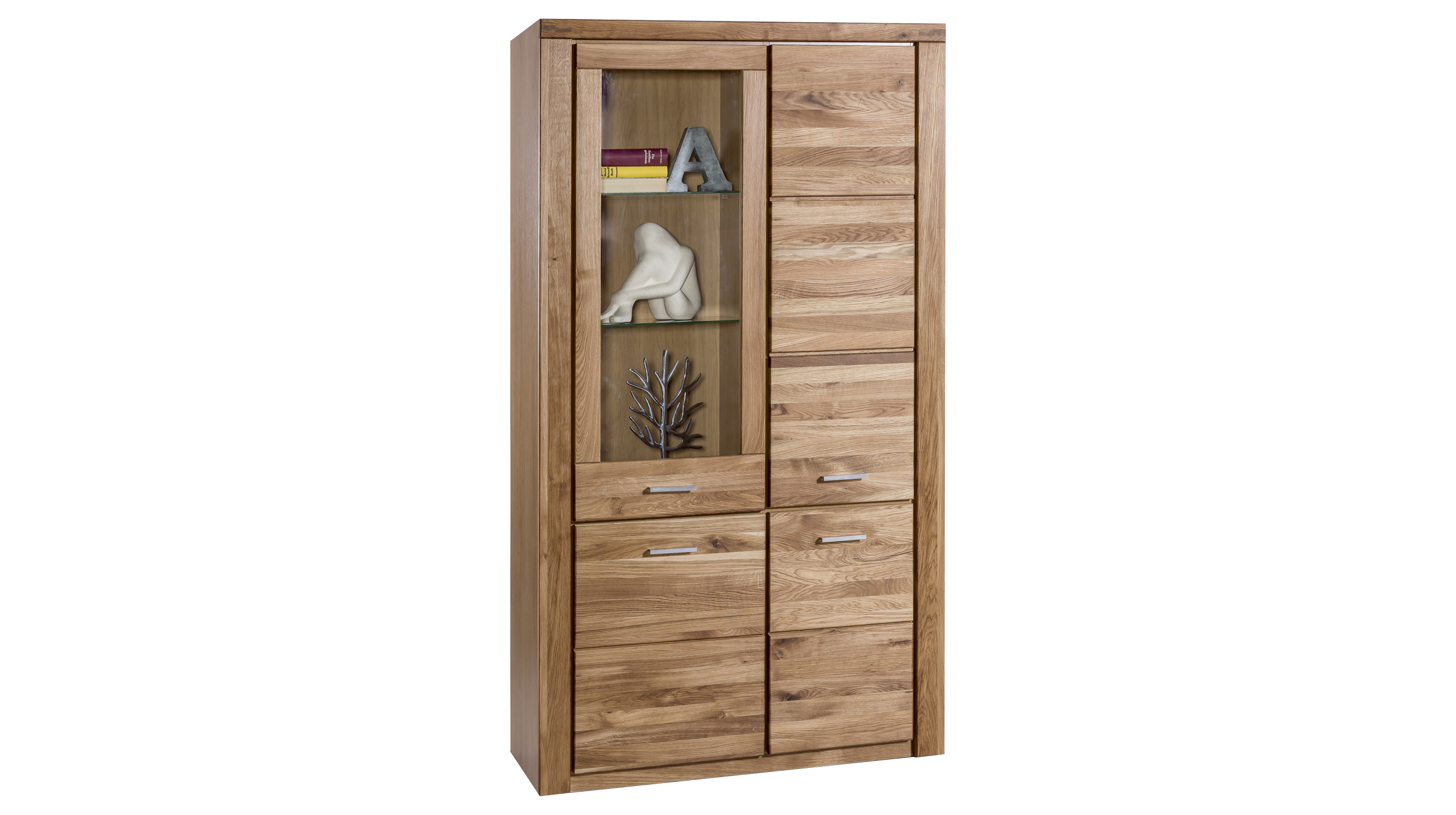 Vitrine mit Glastür Wildeiche teilmassiv geölt Breite 108 cm - FREYJA