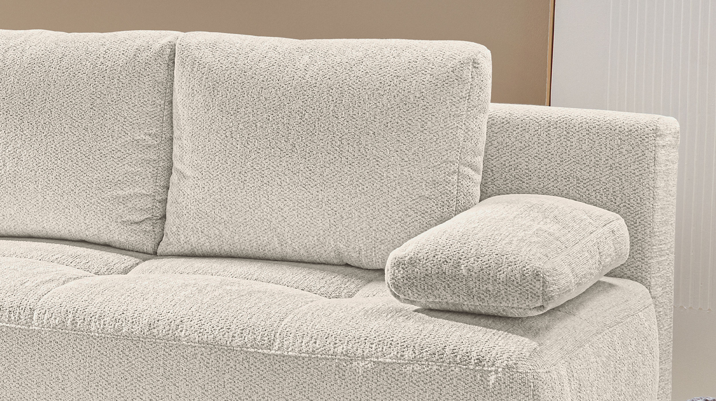 Schlafsofa beige ausziehbar mit Bettkasten 205 x 105 cm - DAVE
