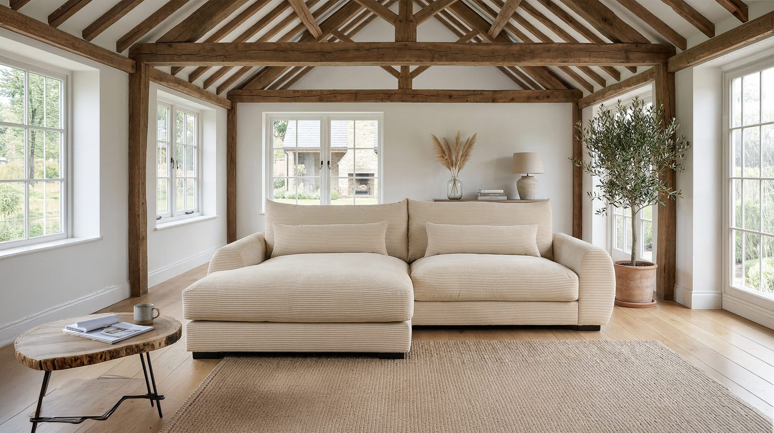 Ecksofa creme Cord 265 x 180 cm OT links - MARK