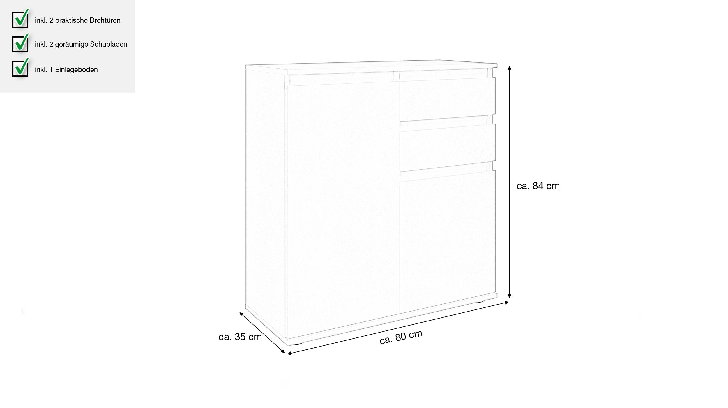 Kommode mit 2 Schubladen anthrazit 80 x 35 cm - 2-türig - BRESTA